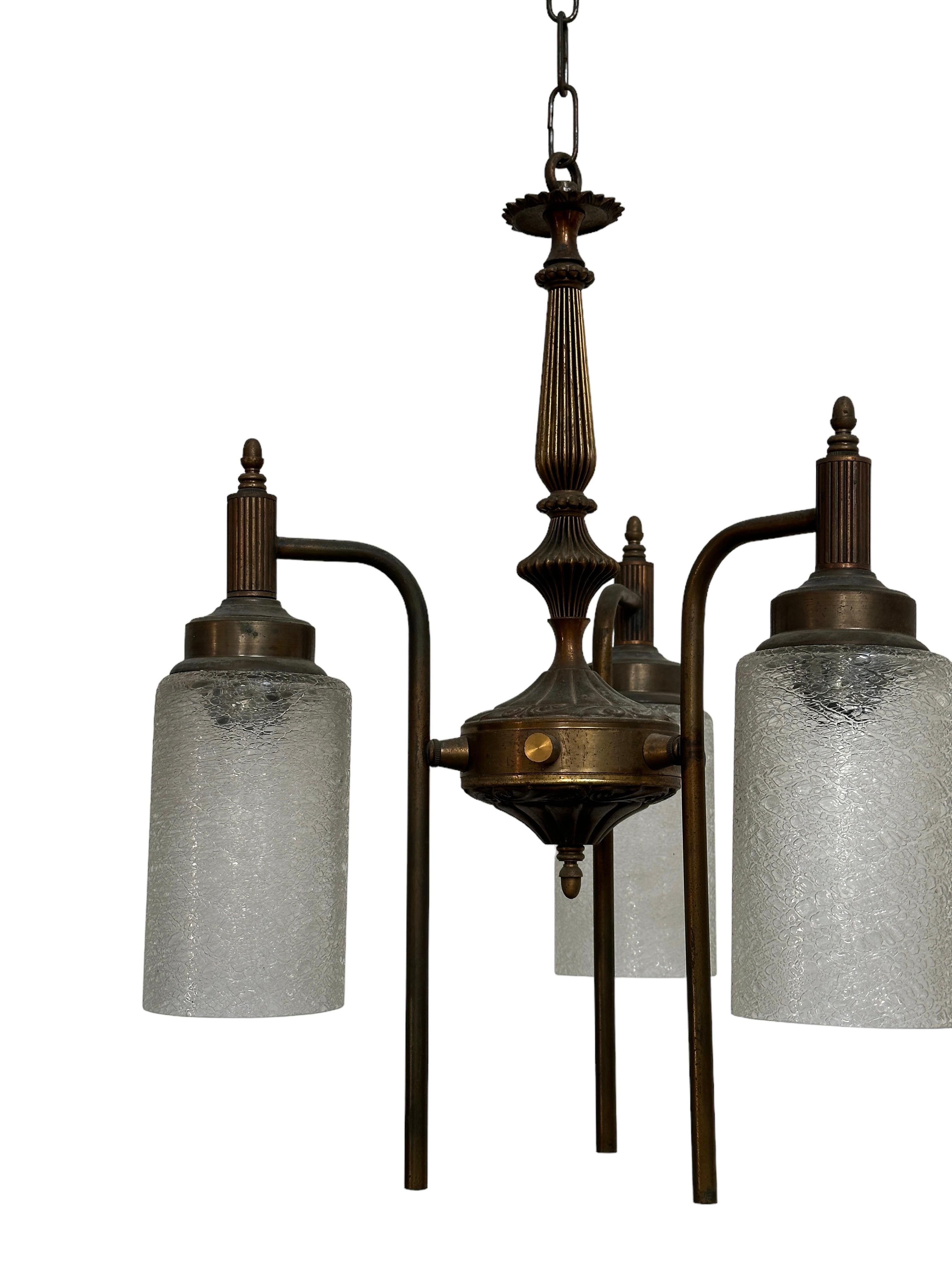 20th Century Antique Vintage German Industrial Brass Bronze Ceiling Chandelier Light Pendant For Sale