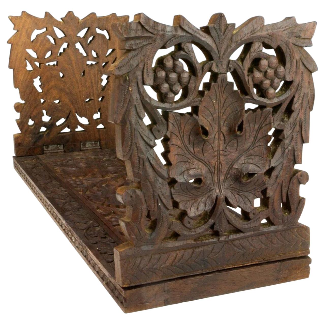 Antique Vintage Hand Carved Black Forest German Walnut Library Bookcase