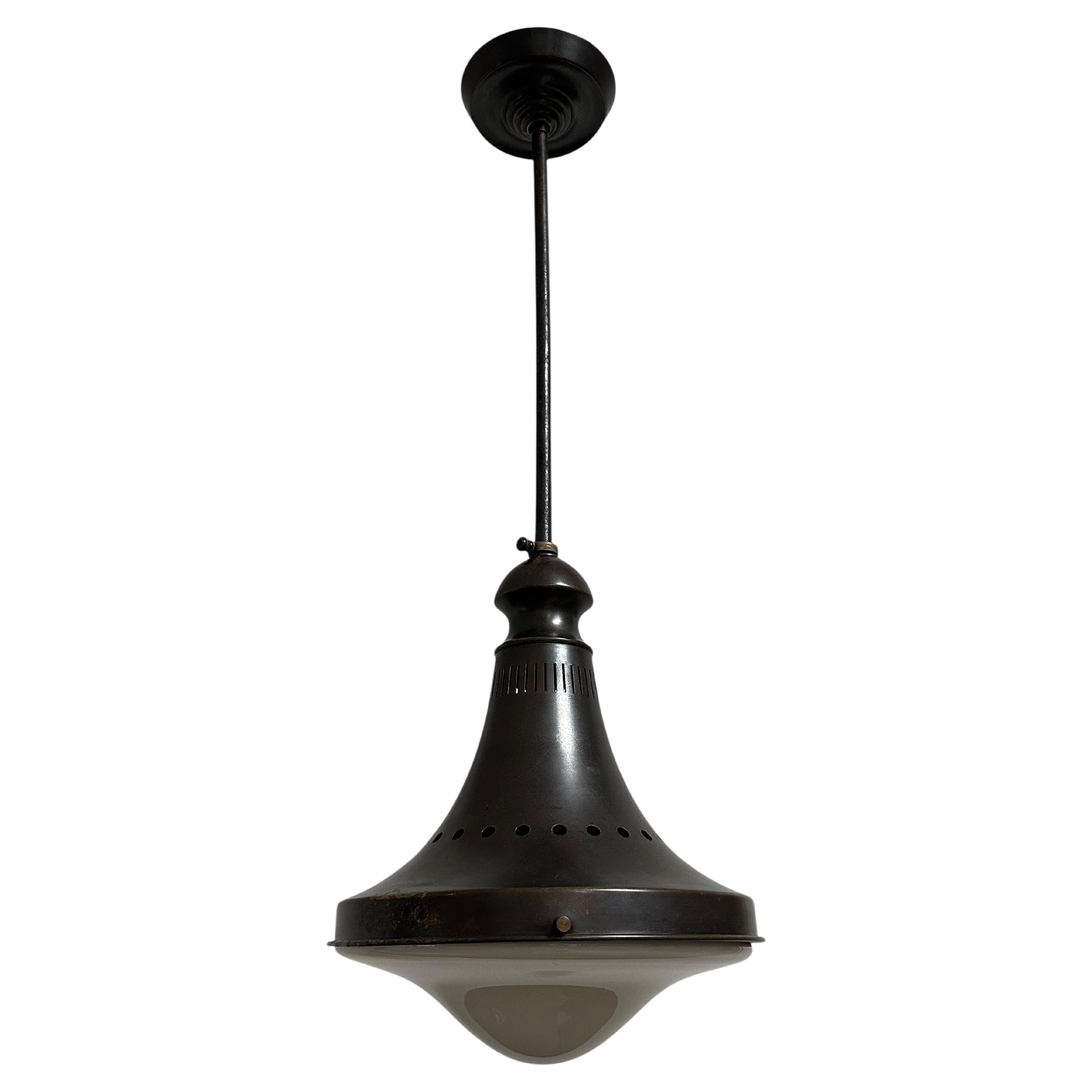 Ciondolo da soffitto in bronzo opalino vintage industriale Bauhaus di Philips in vendita