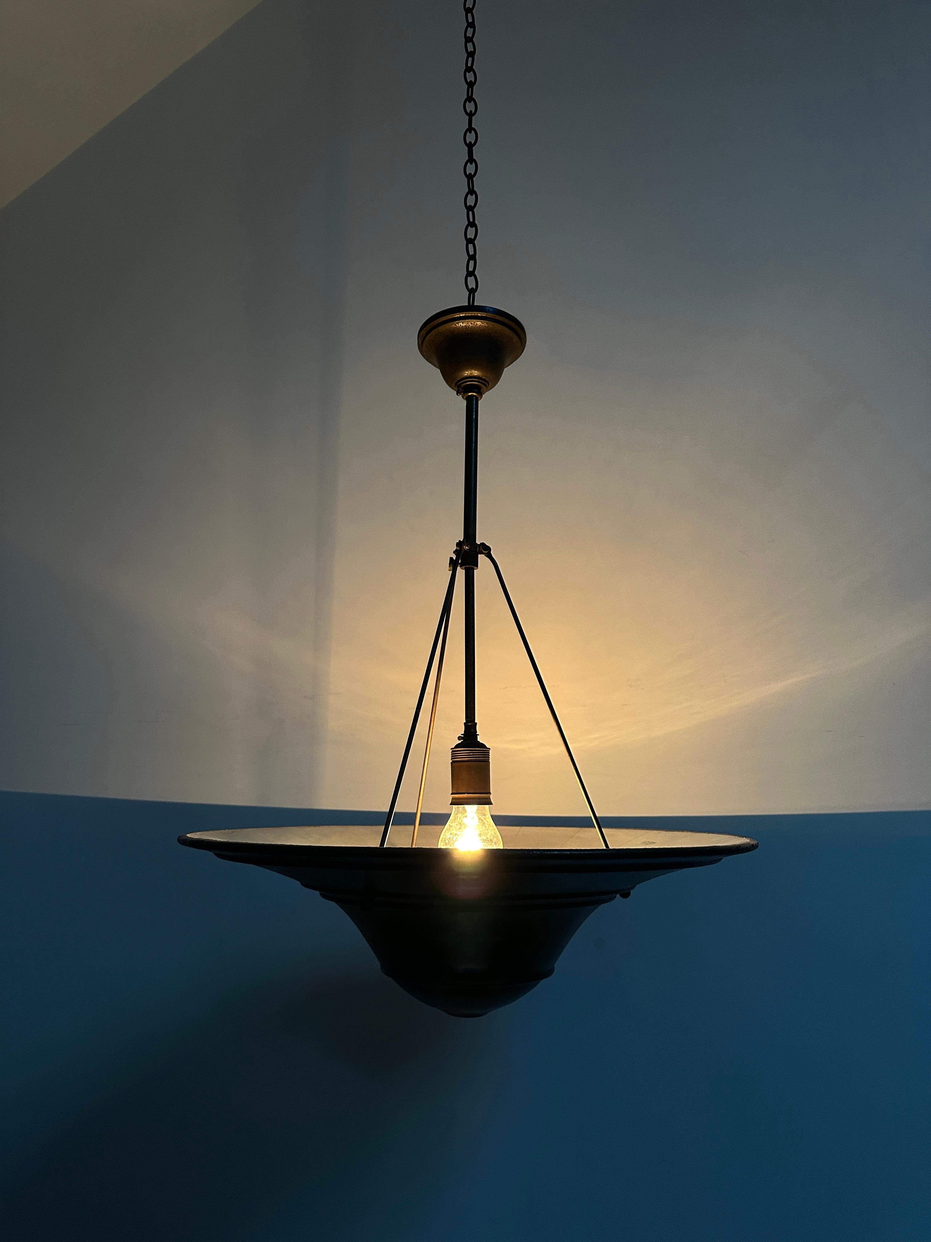 Antique Vintage Industrial Bauhaus Wiskott Mirrored Ceiling Pendant Light Lamp In Good Condition For Sale In Sale, GB