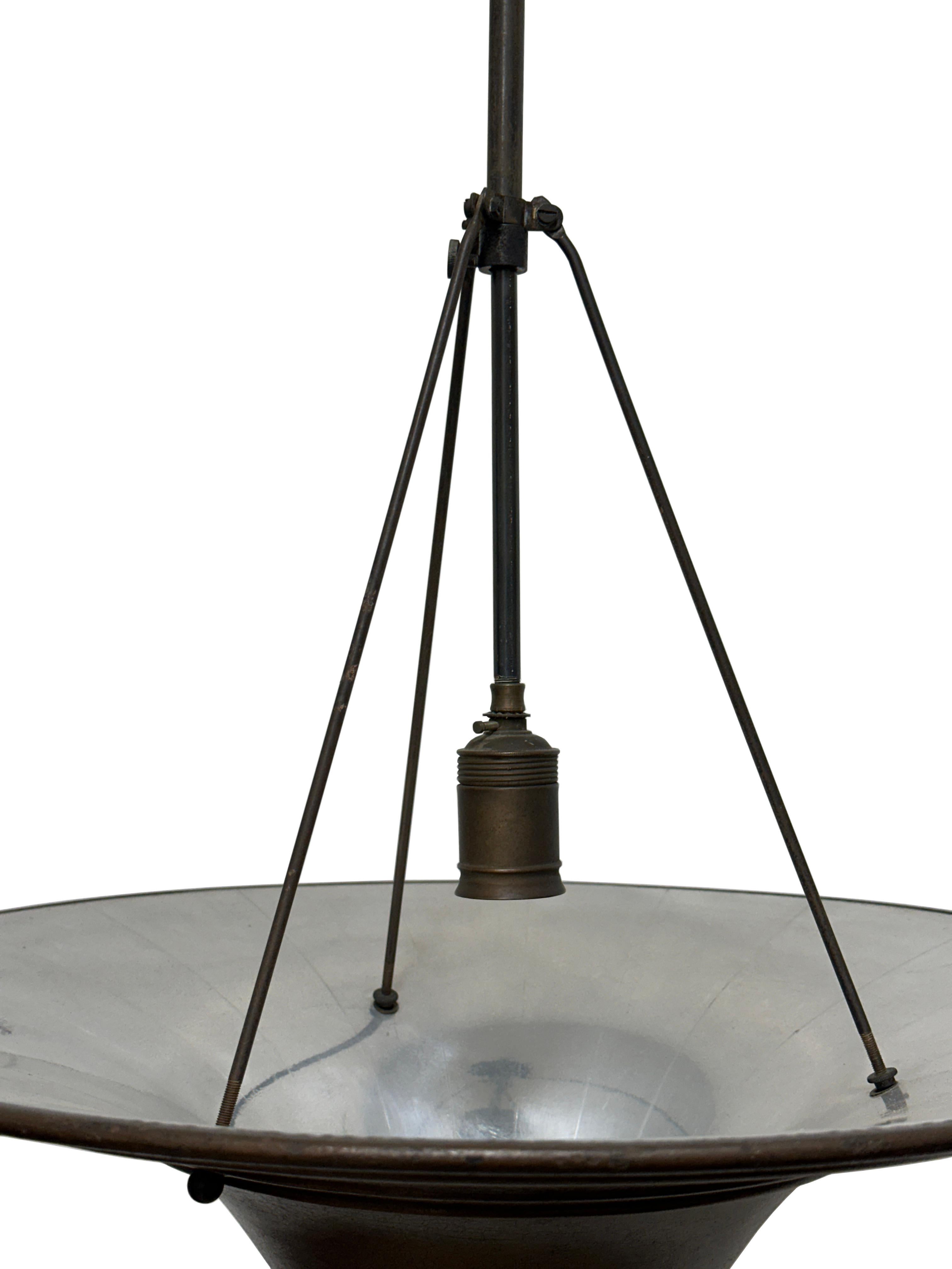 Copper Antique Vintage Industrial Bauhaus Wiskott Mirrored Ceiling Pendant Light Lamp For Sale