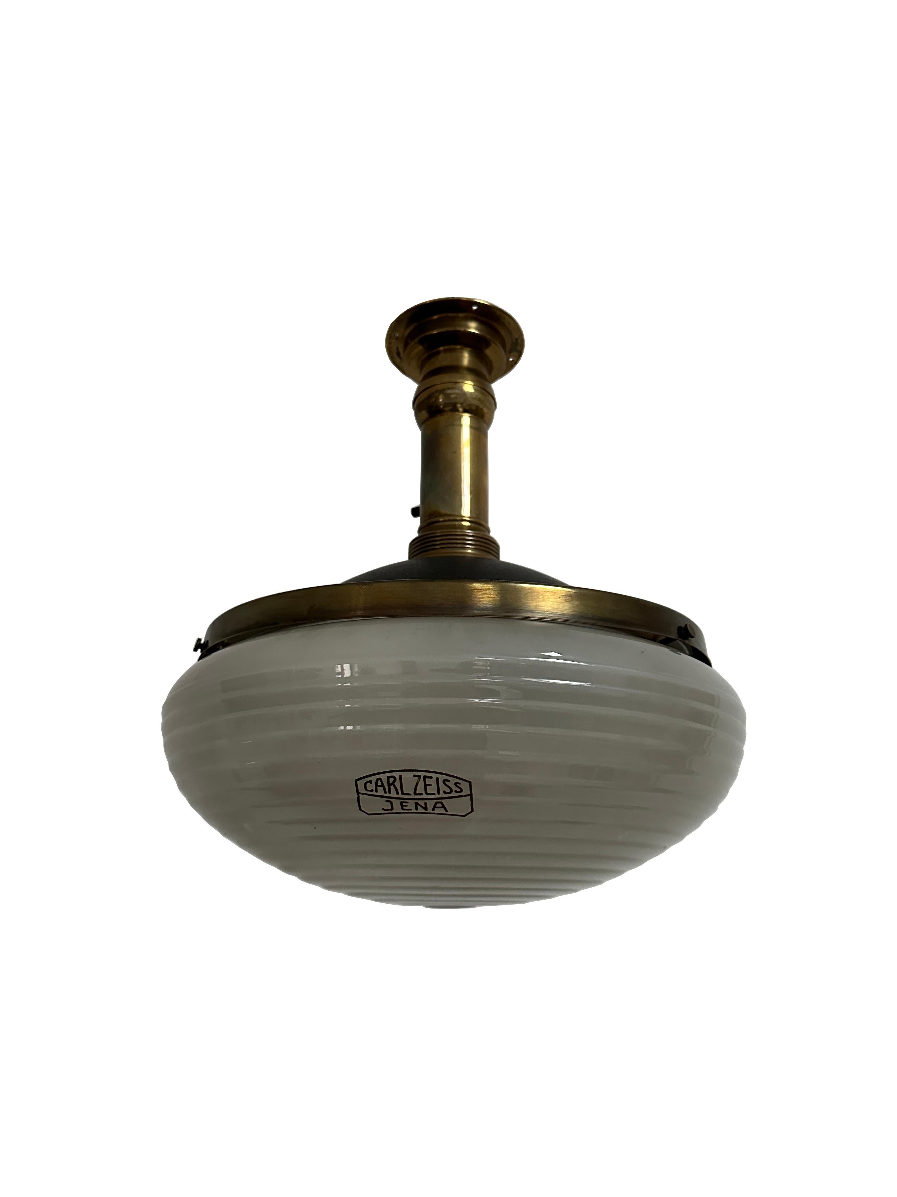 German Antique Vintage Industrial Brass Glass Carl Zeiss Ikon Light Lamp By Adolf Meyer For Sale