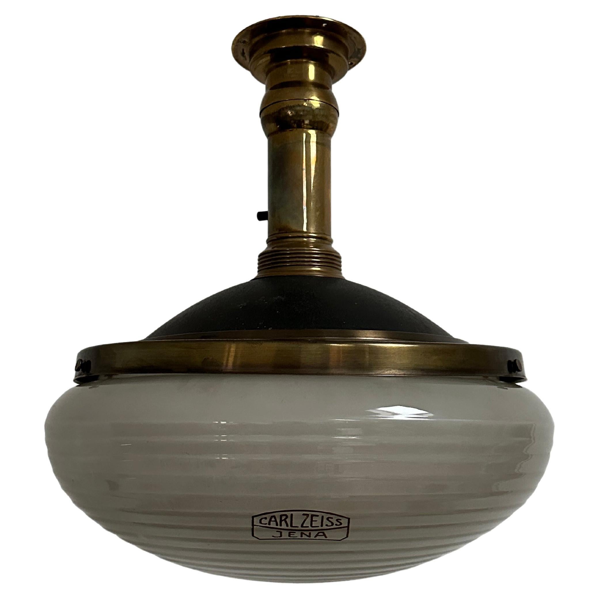 Antike Vintage Industrial Messing Glas Carl Zeiss Ikon Licht Lampe von Adolf Meyer