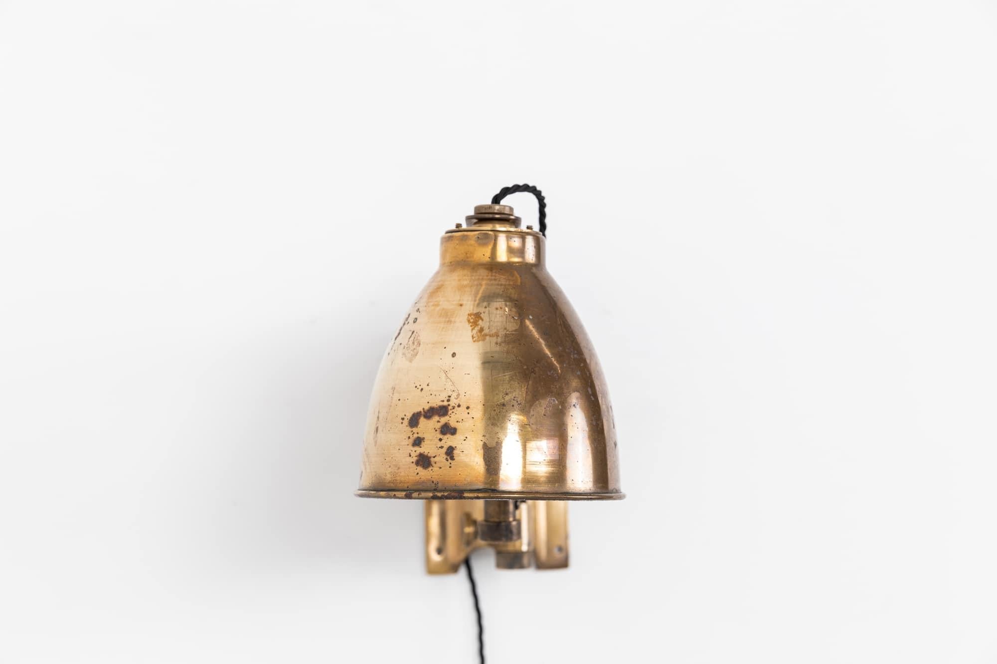 English Antique Vintage Industrial Brass Scissor Wall Lamp, c.1940
