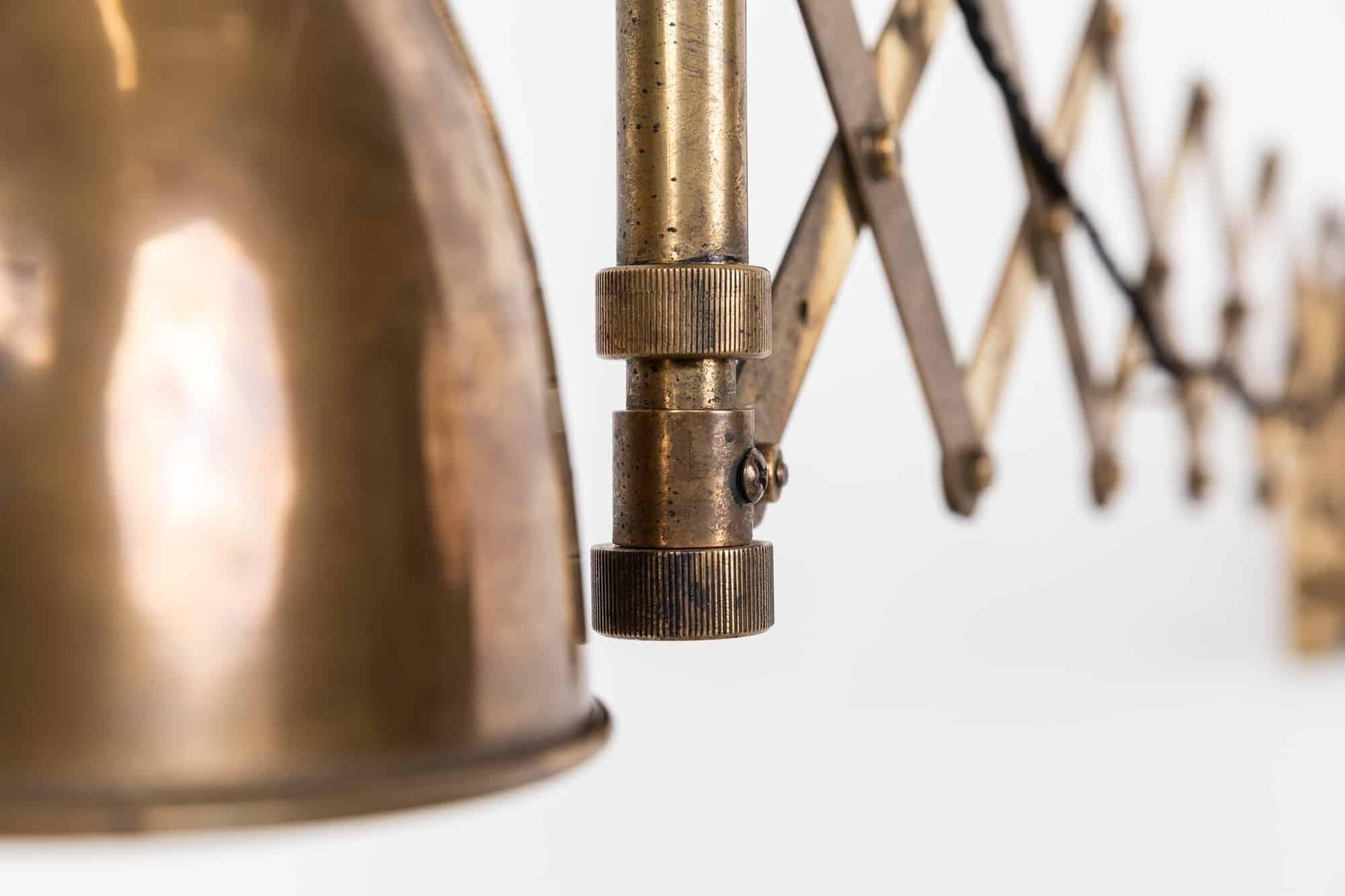 Antique Vintage Industrial Brass Scissor Wall Lamp, c.1940 2