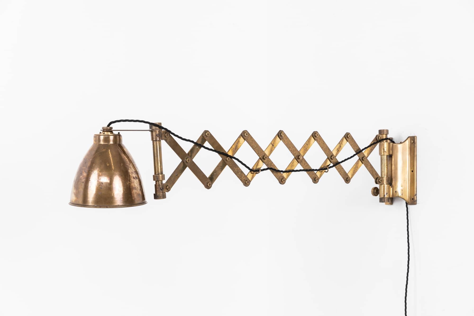 Antique Vintage Industrial Brass Scissor Wall Lamp, c.1940 3