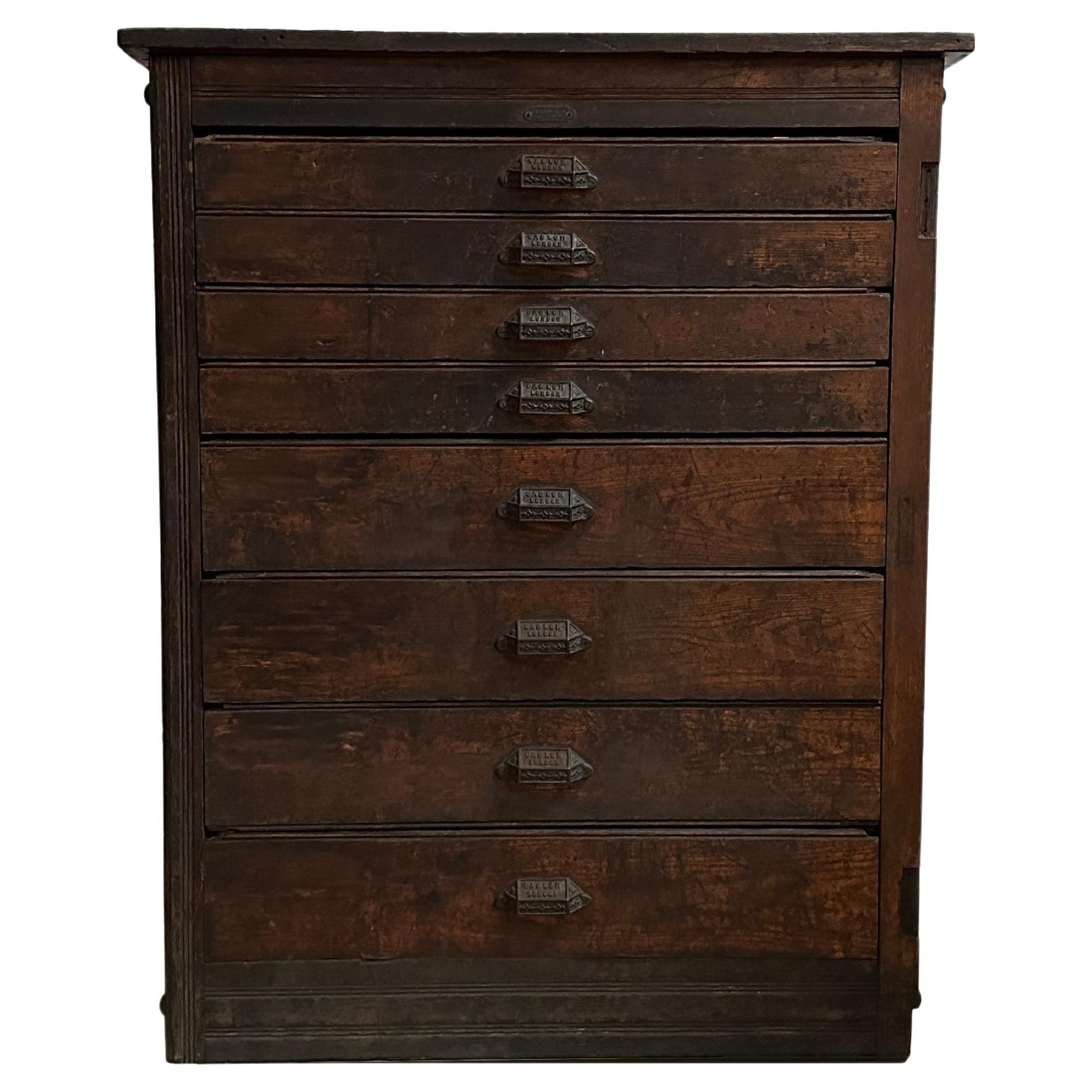 Antique Vintage Industrial English Printers Chest of Haberdashery Shop Drawers For Sale