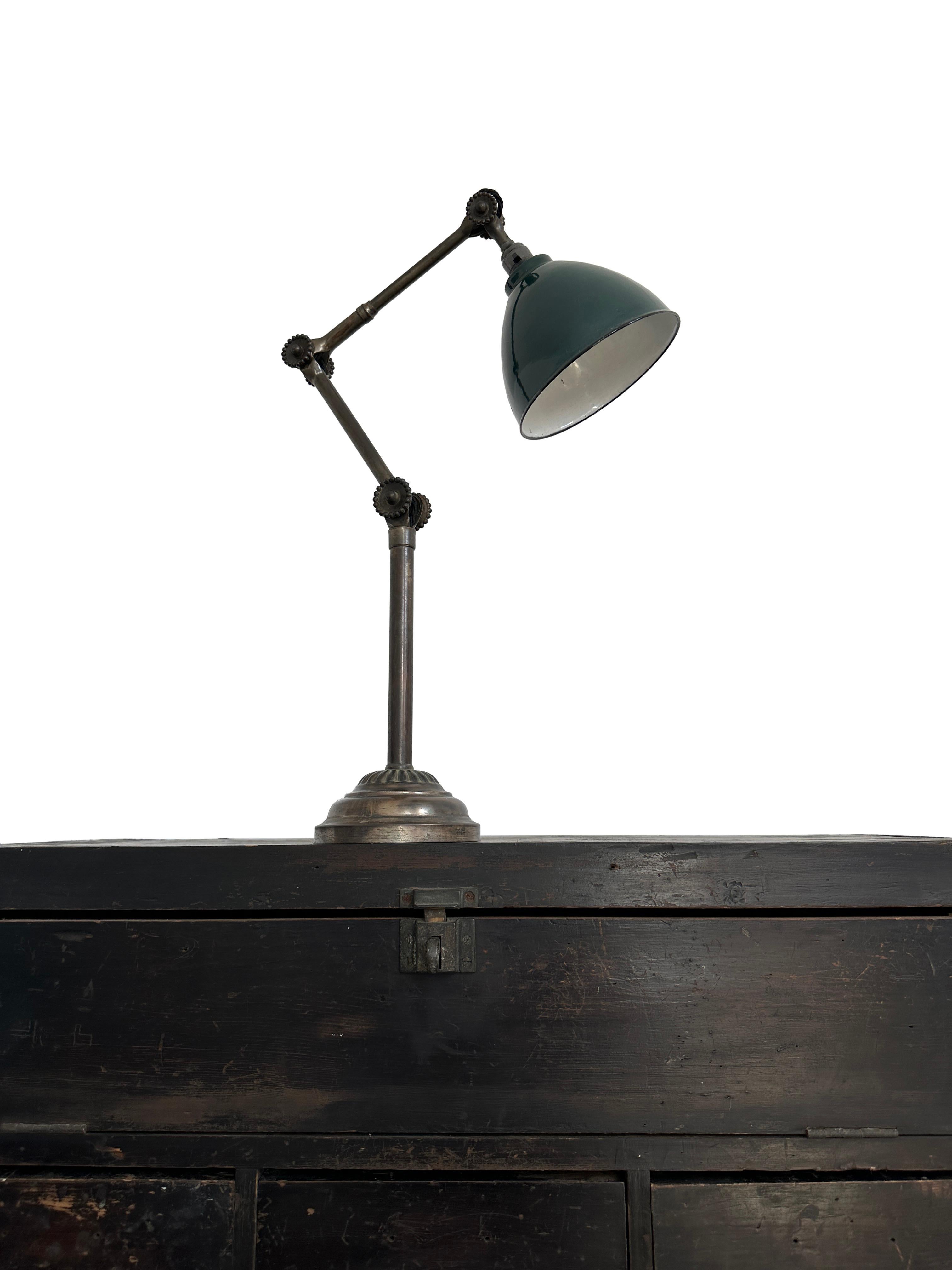 Antique Vintage Industrial Dugdills Brass Table Desk Task Factory Lamp Light In Good Condition For Sale In Sale, GB
