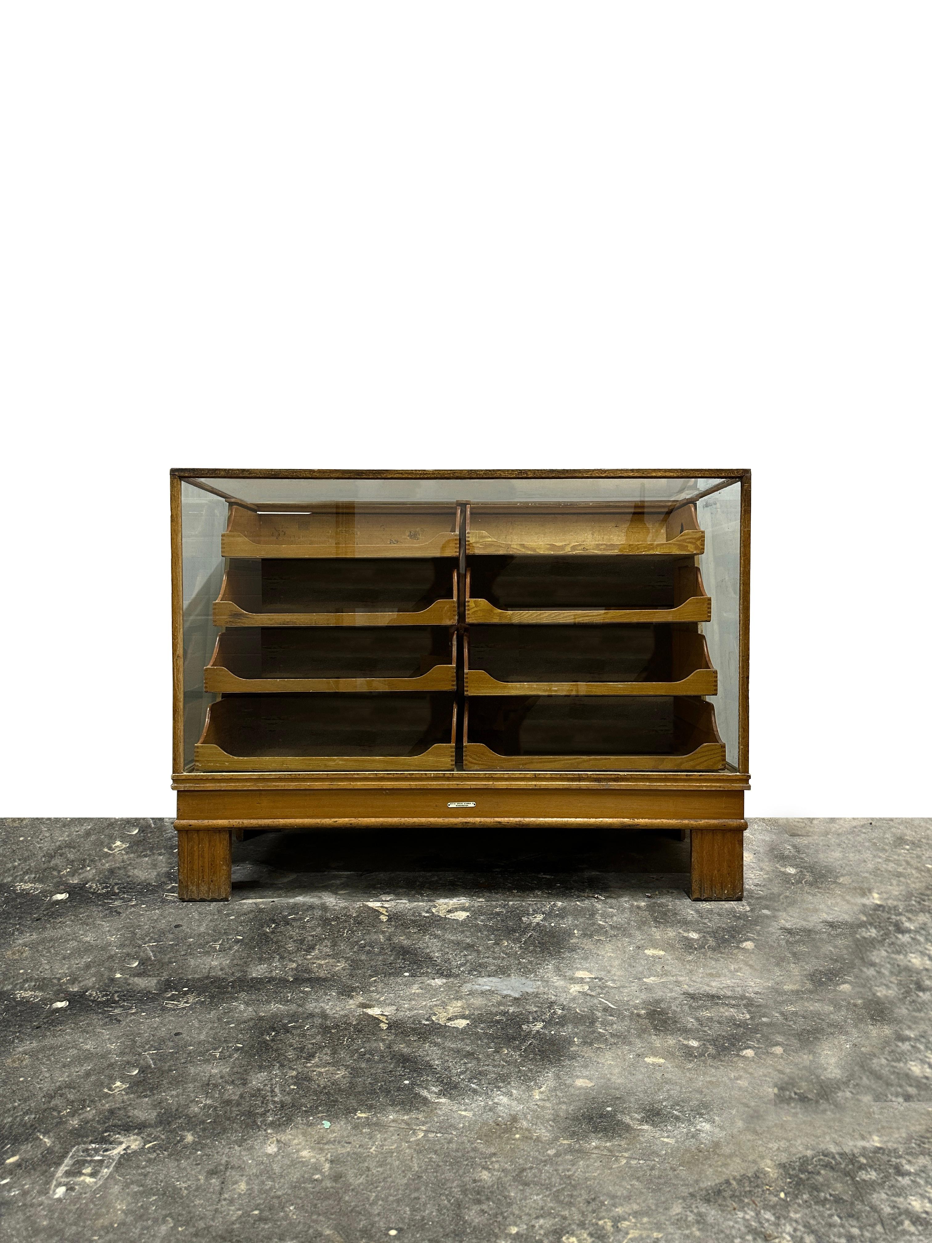 English Antique Vintage Industrial Haberdashery Glass Display Cabinet Chest Of Drawers For Sale