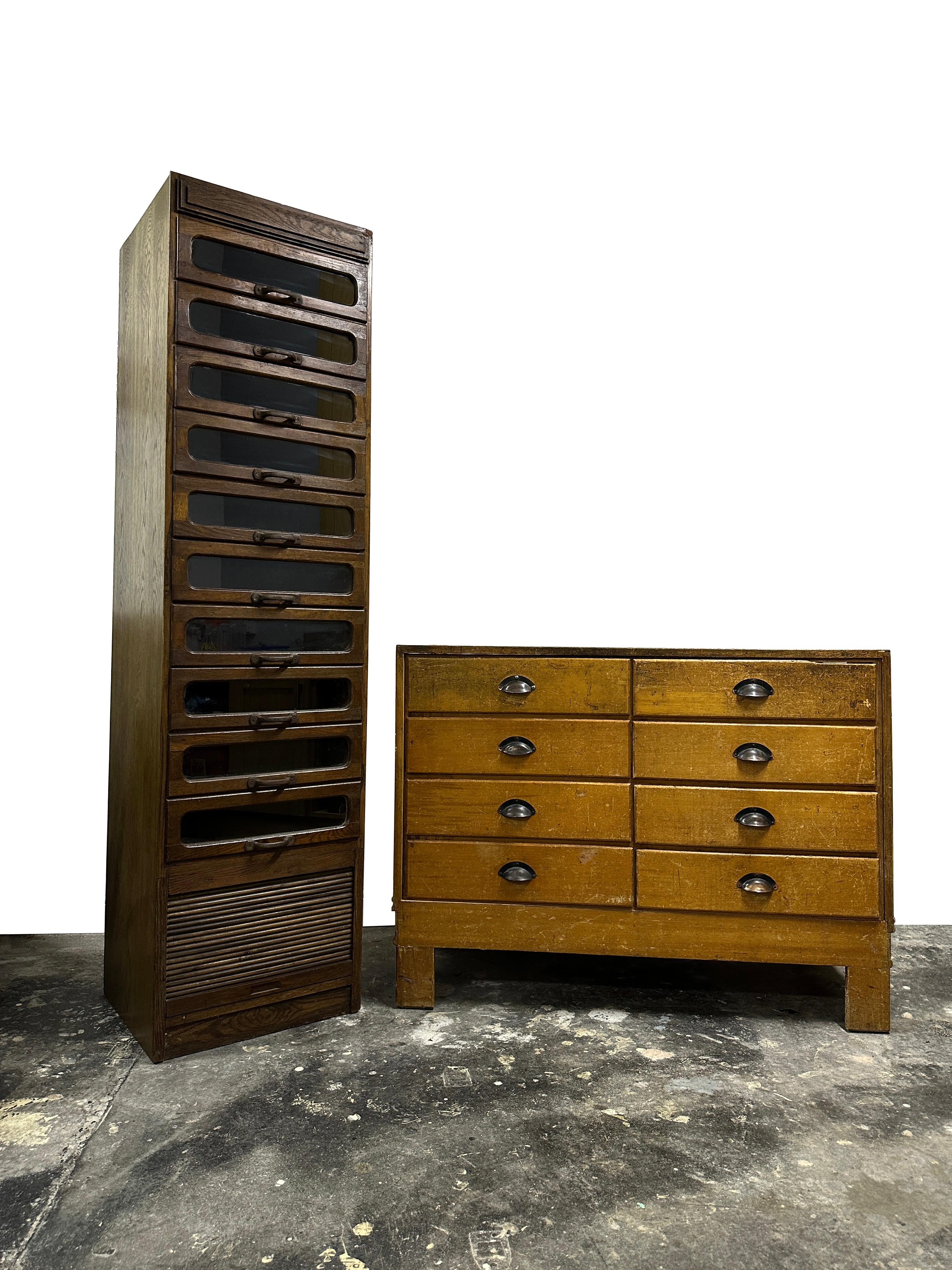 Antique Vintage Industrial Haberdashery Glass Display Cabinet Chest Of Drawers In Good Condition For Sale In Sale, GB
