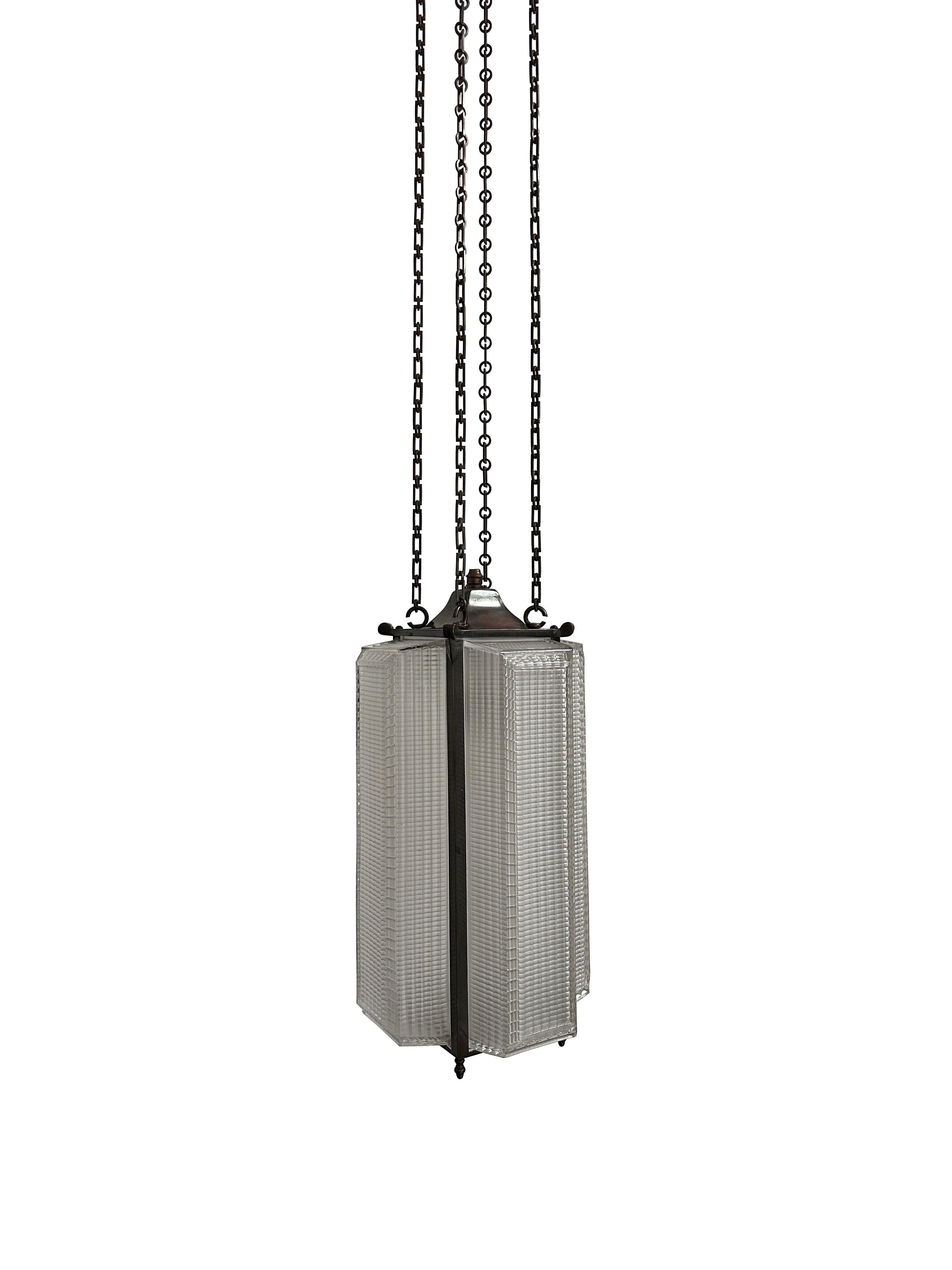 Antique Vintage Industrial Holophane Pagoda Ceiling Pendant Lantern Light Lamp In Good Condition For Sale In Sale, GB