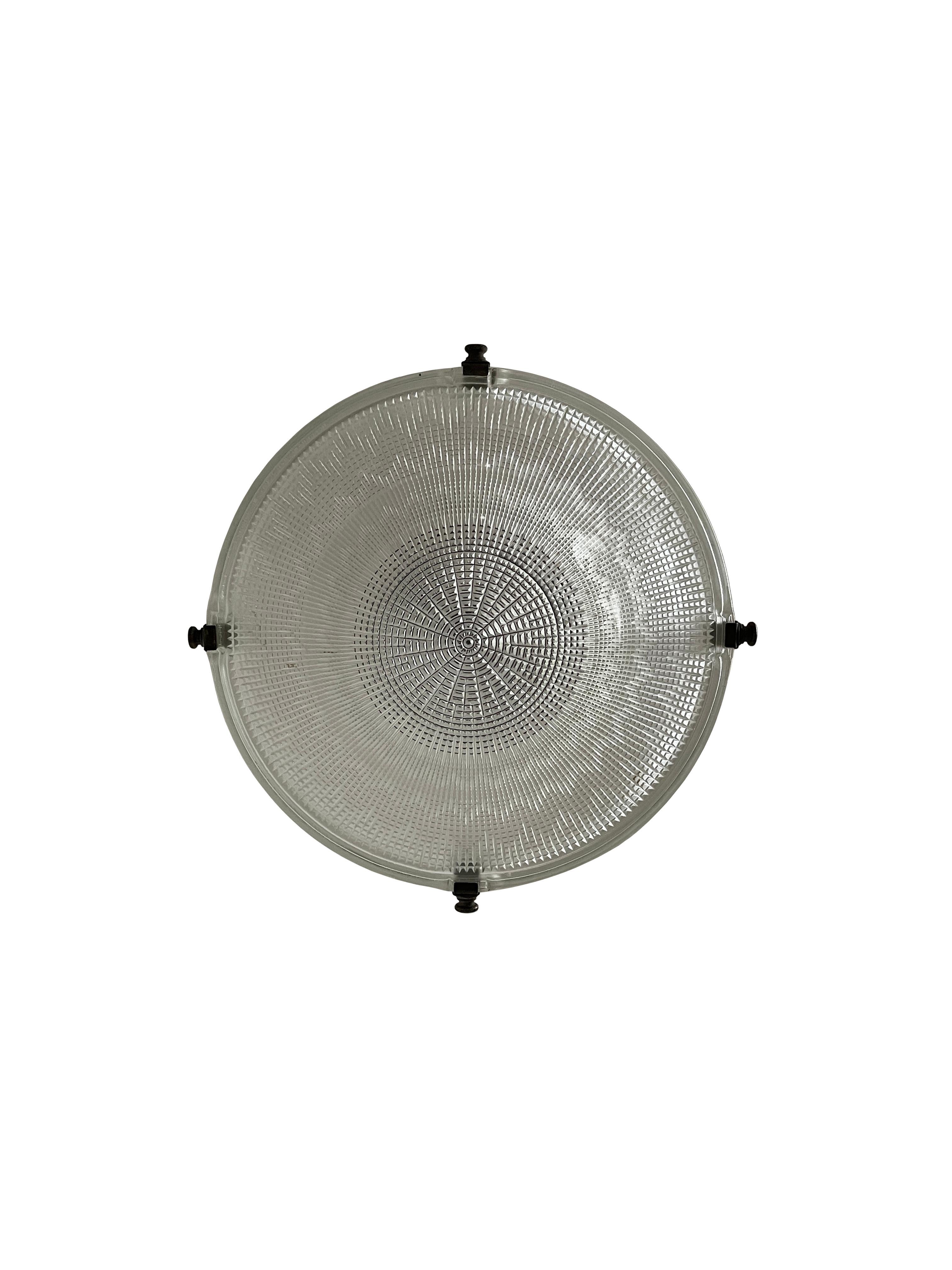 Antique Vintage Industrial Holophane Prismatic Glass Ceiling Pendant Light Lamp In Good Condition For Sale In Sale, GB
