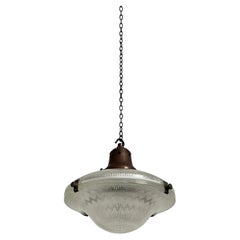 Antique Vintage Industrial Holophane Prismatic Glass Ceiling Pendant Light Lamp