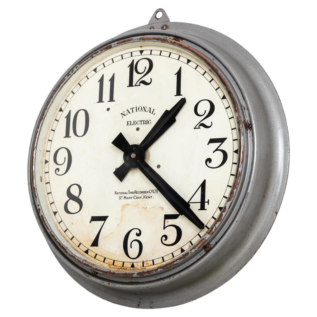 Antique Vintage Industrial National Electric Factory Railway Wall Clock c.1950