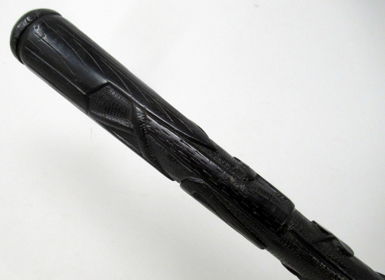 Victorian Antique Vintage Irish Bog Oak Wooden Walking Cane Swagger Stick Harp Shamrocks