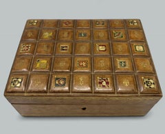 Antiquité Vintage Italien Lady's Gentleman's Faux cuir doré Jewelry Casket Box