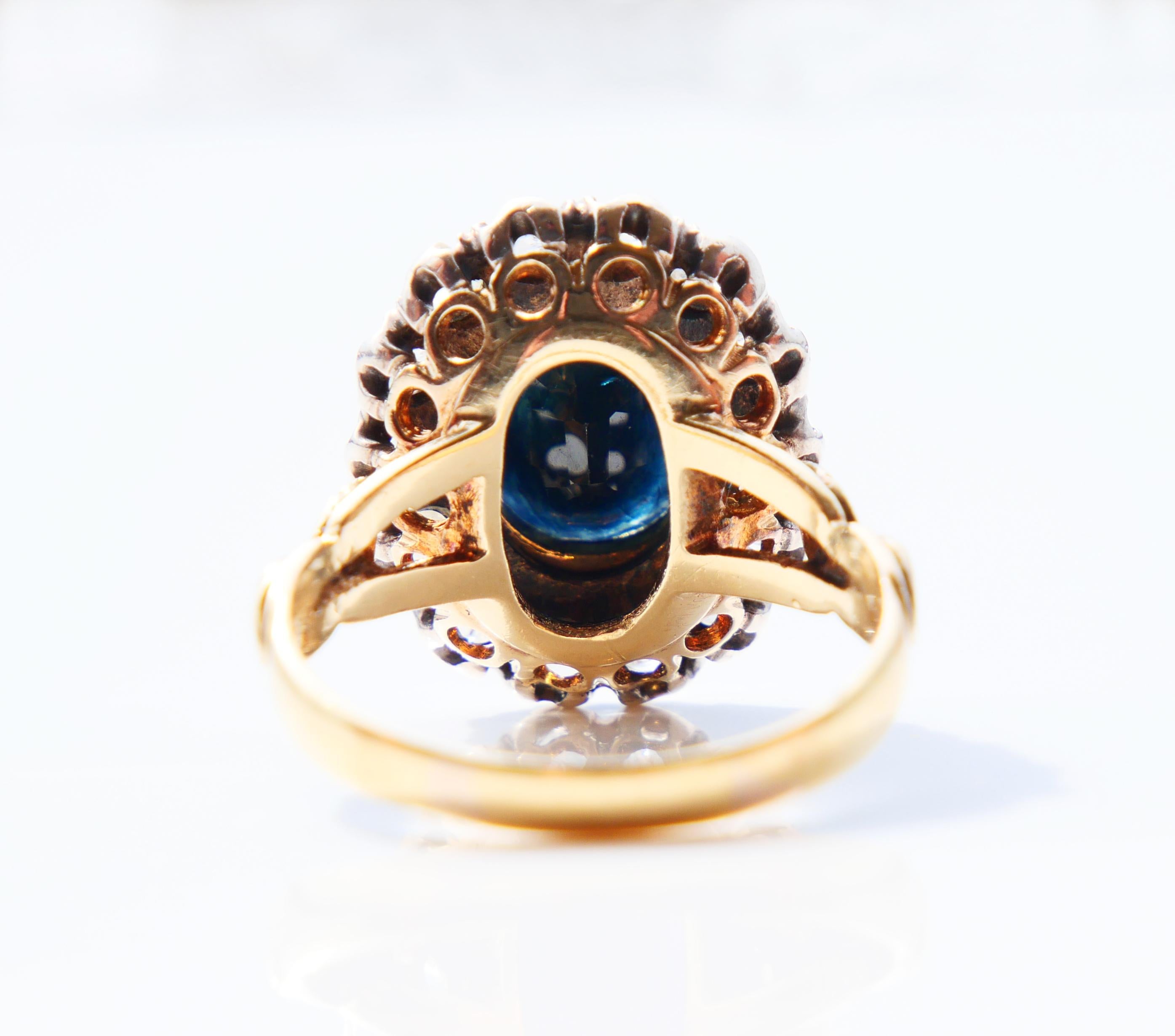 Antique Vintage Italian Ring 3ct Sapphire 2ctw Diamonds 18K Gold Ø 10.25 US/ 8gr For Sale 5