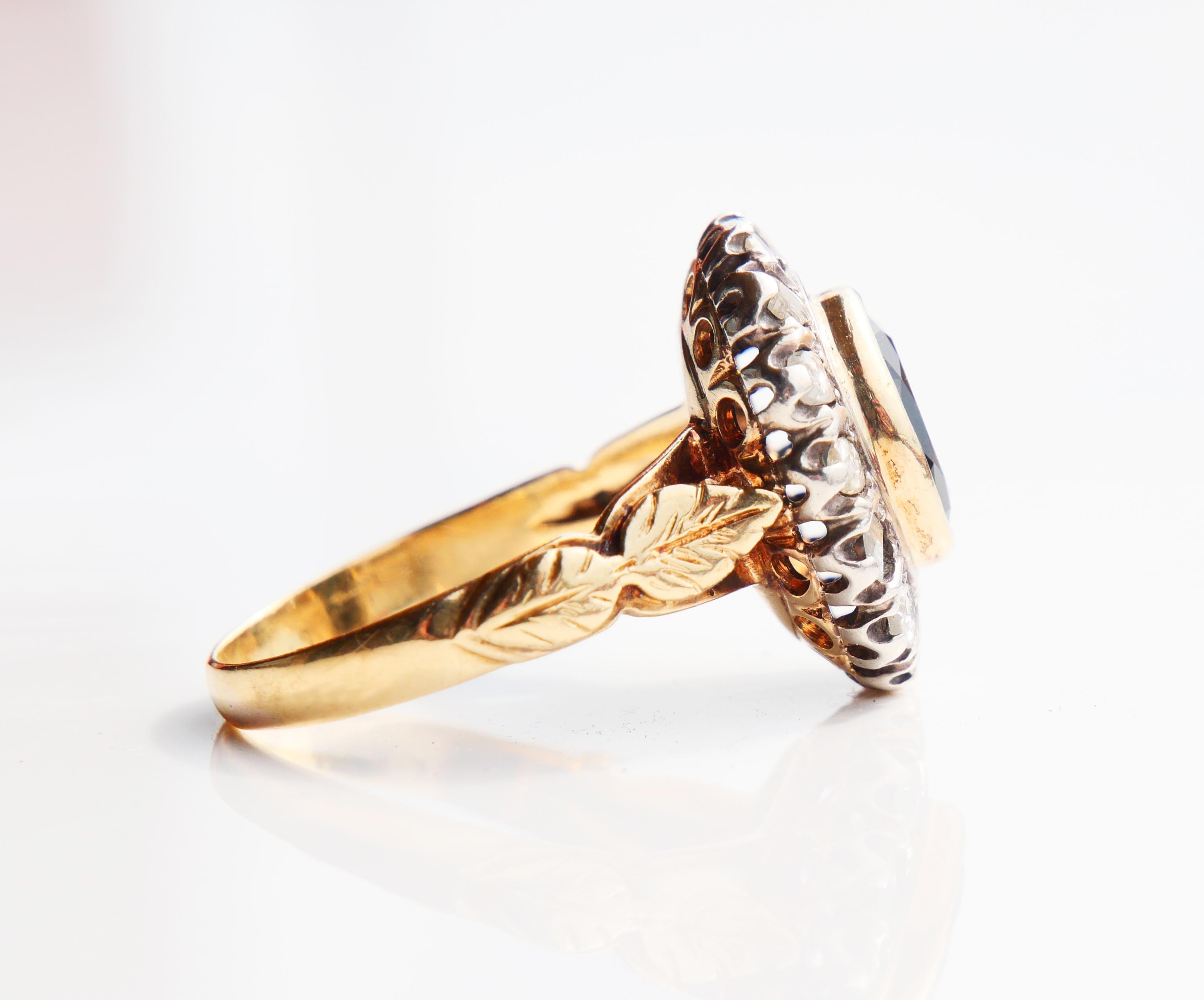 Antiker Vintage Italienischer Ring 3ct Saphir 2ctw Diamanten 18K Gold Ø 10.25 US/ 8gr im Angebot 7