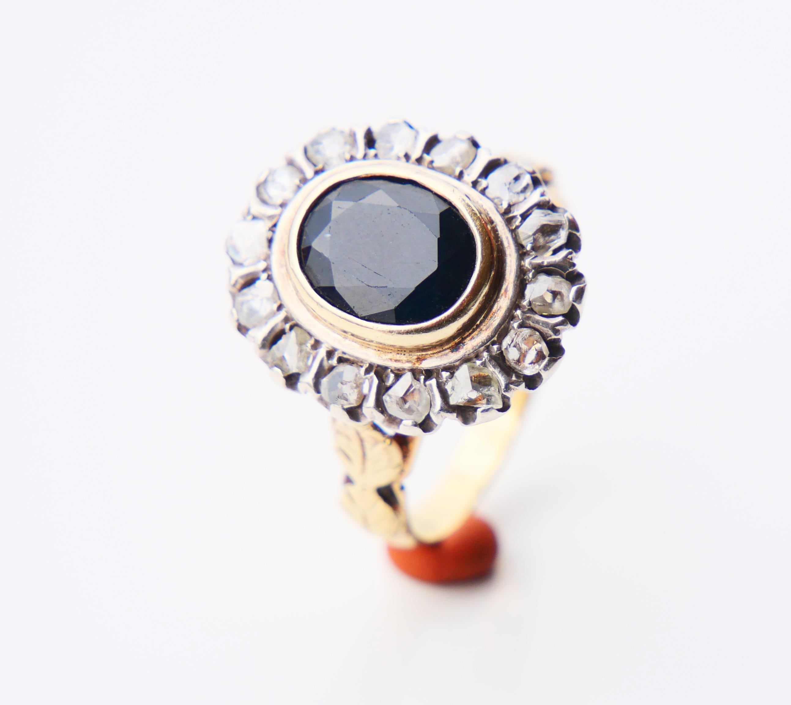Antique Vintage Italian Ring 3ct Sapphire 2ctw Diamonds 18K Gold Ø 10.25 US/ 8gr For Sale 2