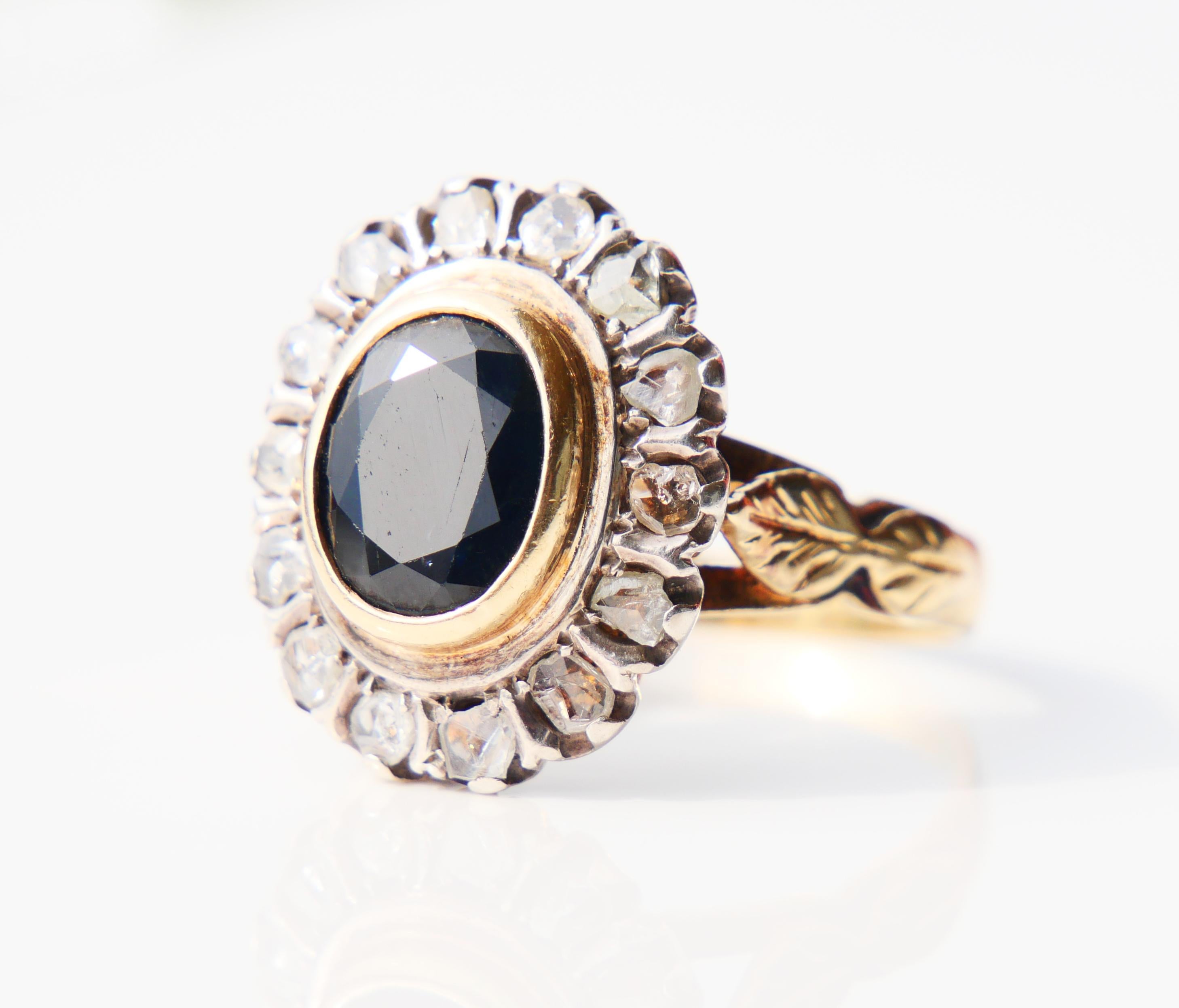 Antique Vintage Italian Ring 3ct Sapphire 2ctw Diamonds 18K Gold Ø 10.25 US/ 8gr For Sale 3
