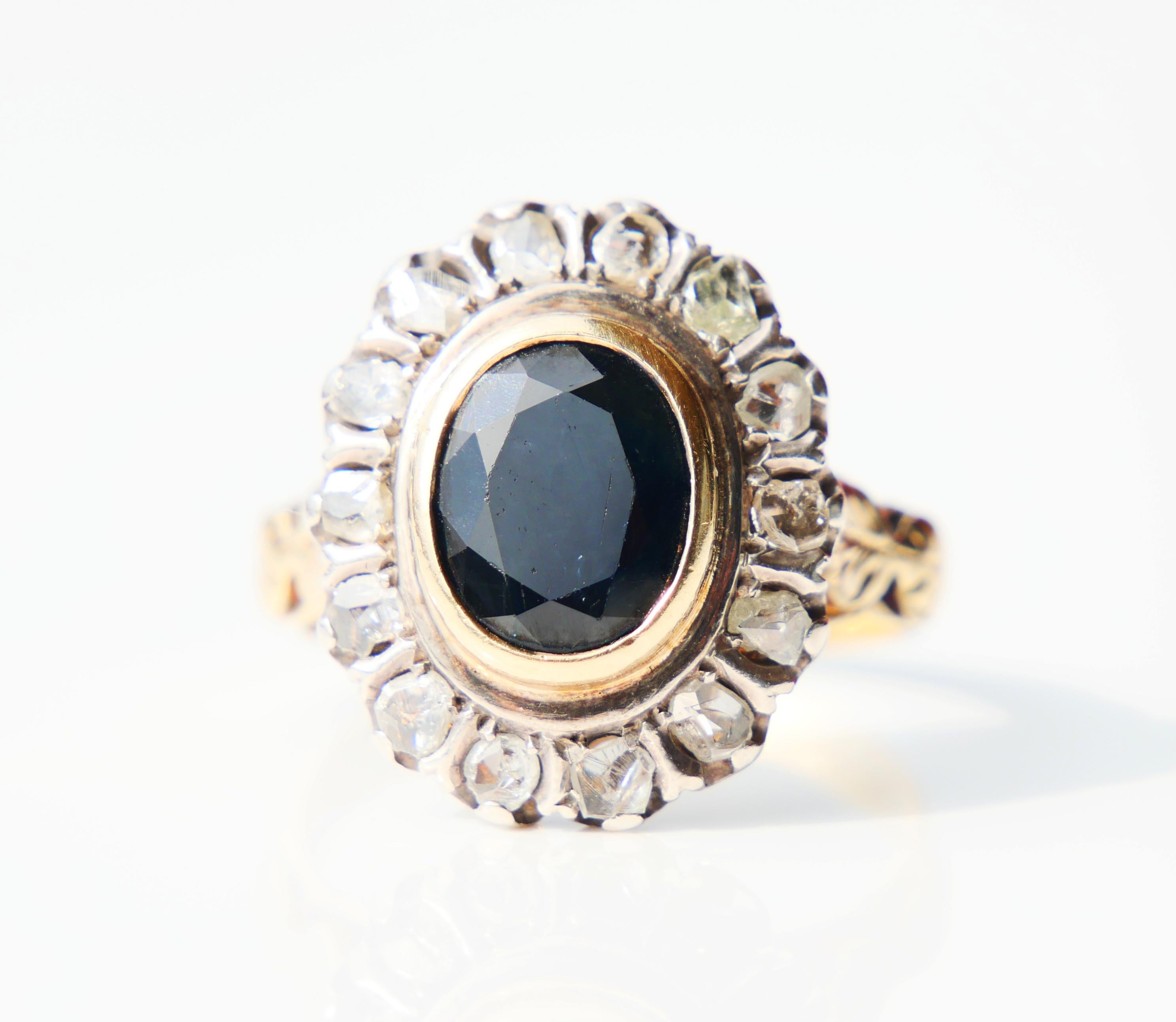 Antique Vintage Italian Ring 3ct Sapphire 2ctw Diamonds 18K Gold Ø 10.25 US/ 8gr For Sale 4