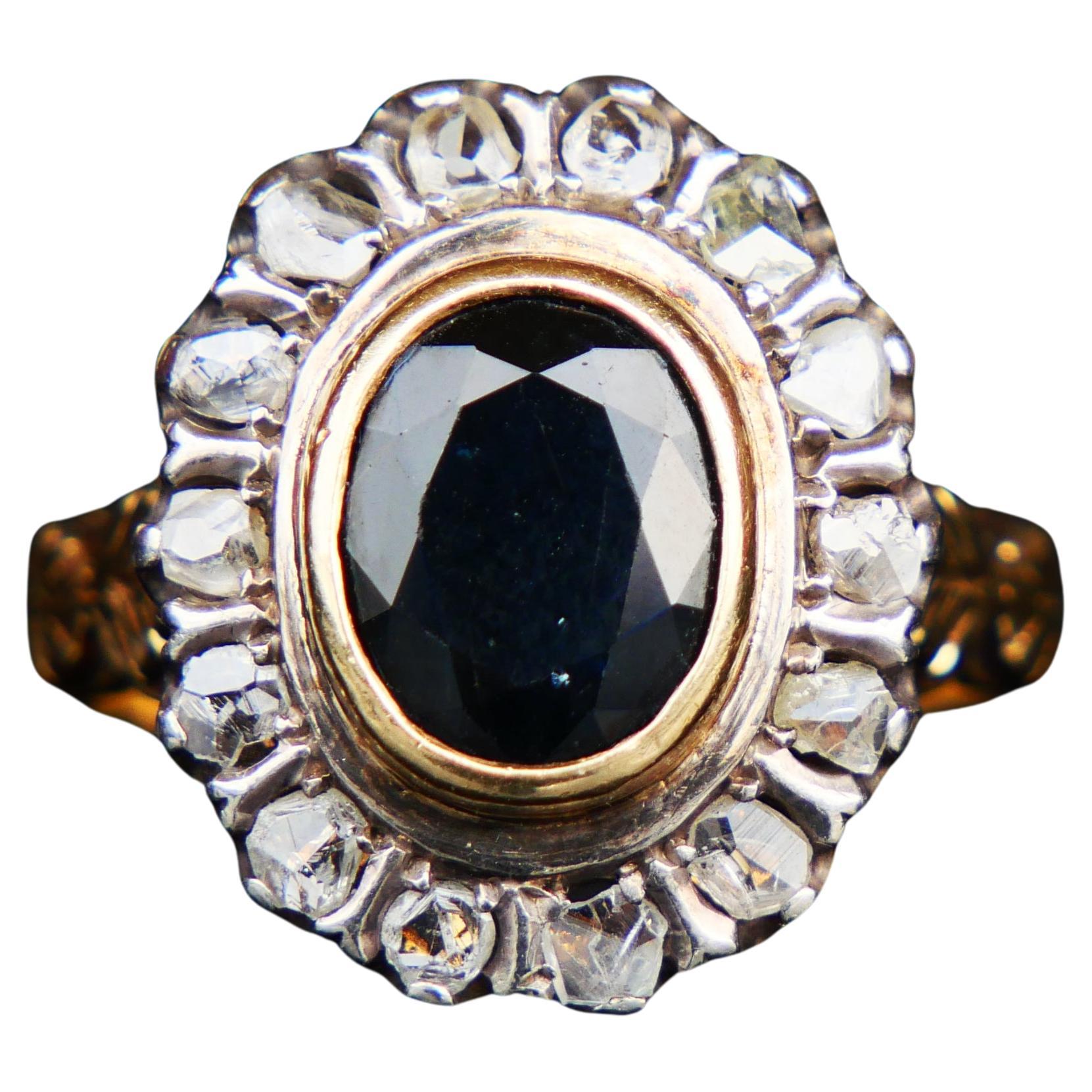 Art Deco Antique Vintage Italian Ring 3ct Sapphire 2ctw Diamonds 18K Gold Ø 10.25 US/ 8gr For Sale