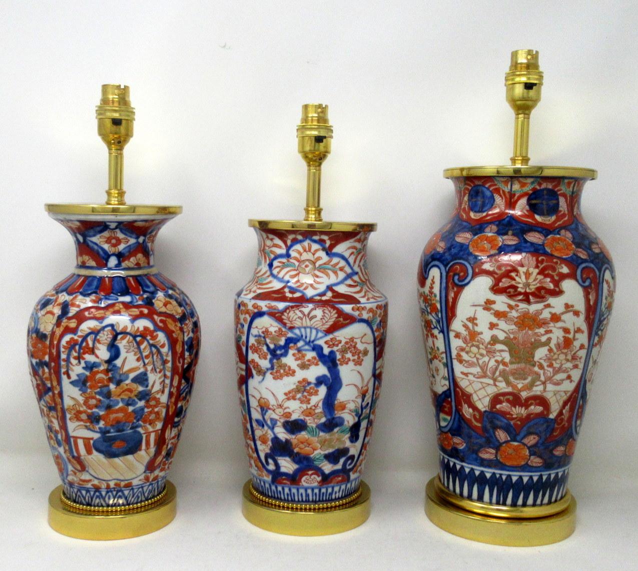 Antique Vintage Japanese Chinese Imari Porcelain Ormolu Table Lamp Blue Red Gilt 5