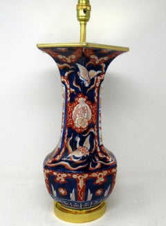 Antique Vintage Japanese Chinese Imari Porcelain Ormolu Table Lamp Blue Red Gilt