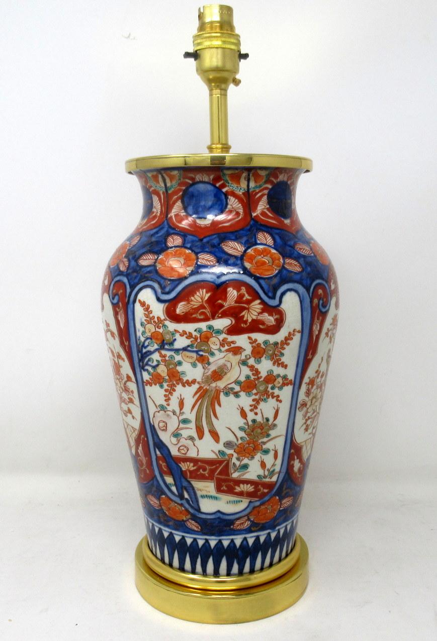 Early Victorian Antique Vintage Japanese Chinese Imari Porcelain Ormolu Table Lamp Blue Red Gilt