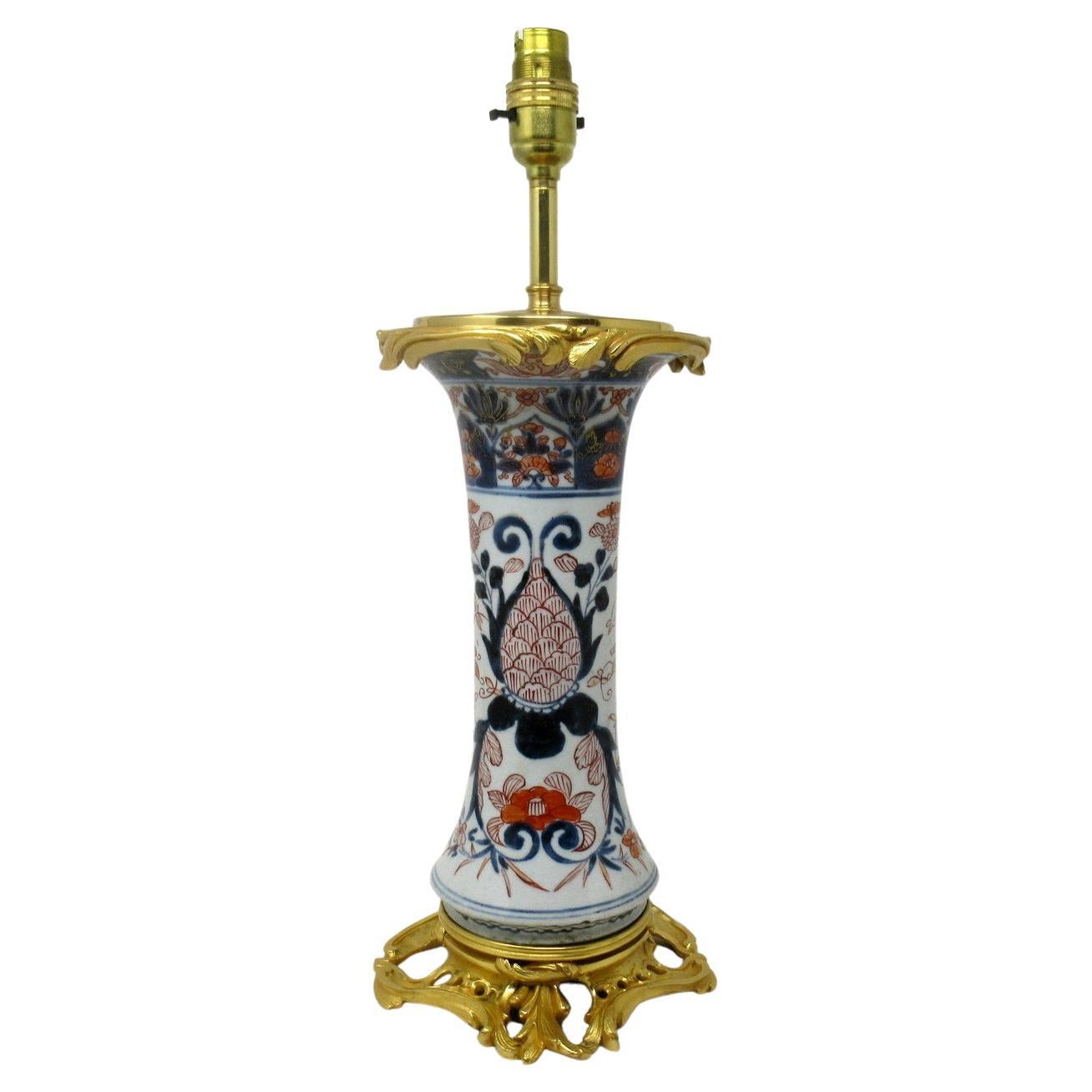 Antique Vintage Japanese Chinese Imari Porcelain Ormolu Table Lamp Blue Gilt Edo