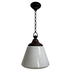 Antique Vintage Kandem Bauhaus Opaline Milk Glass Ceiling Pendant Light Lamp