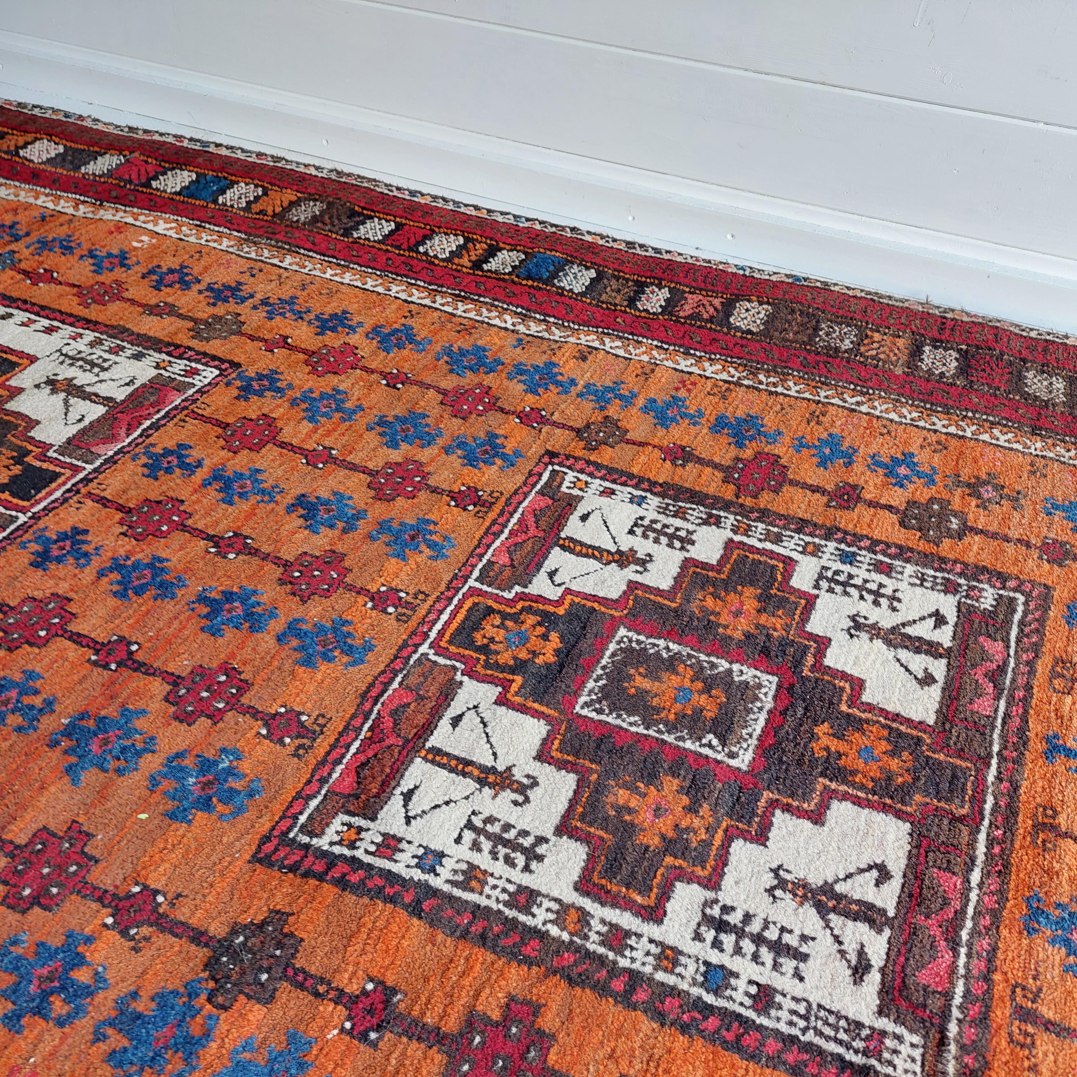 antique Vintage kazak caucasian tribal rug 190x120cm 3