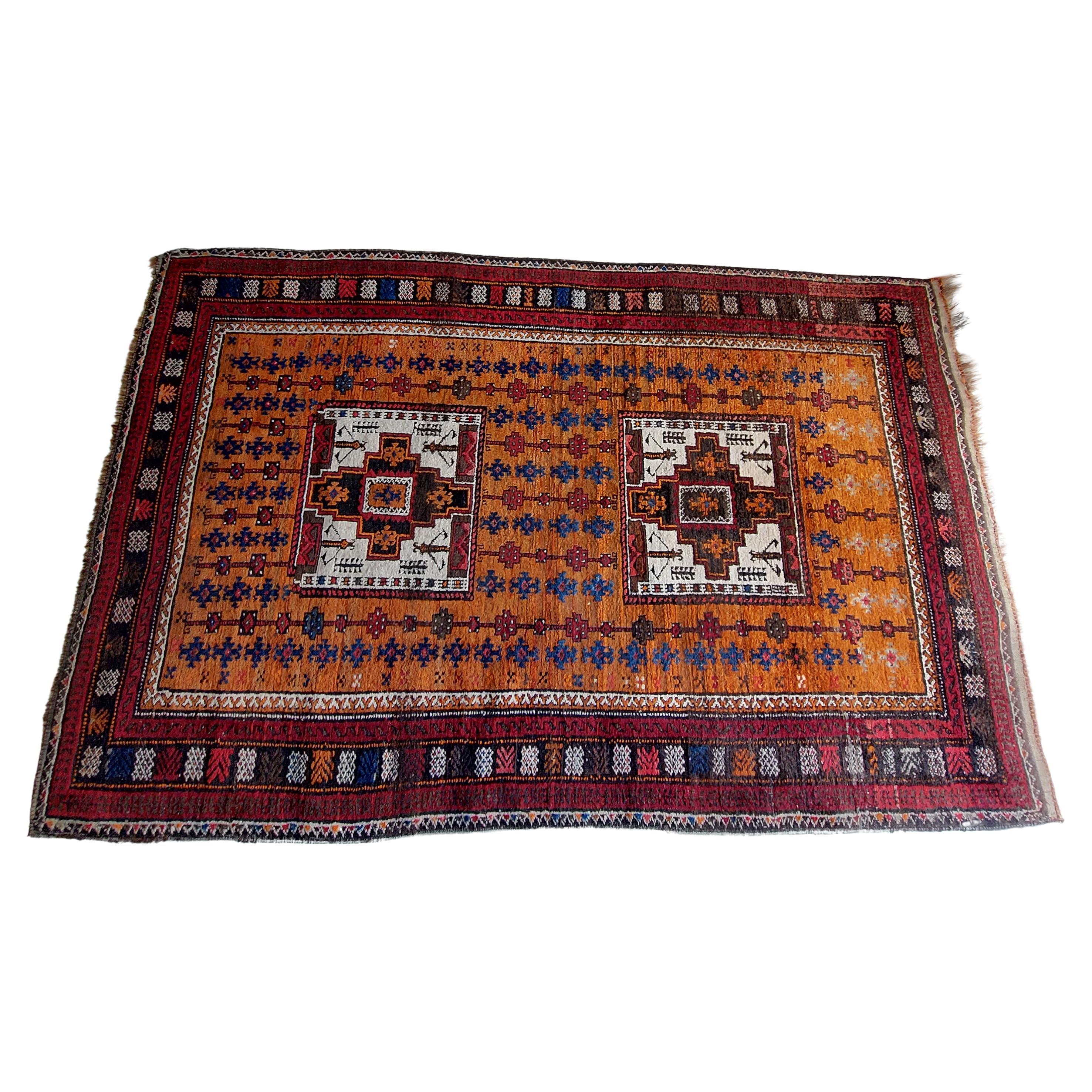 antique Vintage kazak caucasian tribal rug 190x120cm