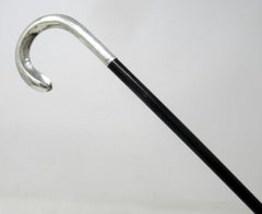 Antique Vintage Ladies Ebony Walking Stick Dress Cane Sterling Silver 1922