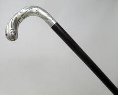 Antique Vintage Ladies Gentlemans Ebony Walking Stick Sterling Silver 19th Cent