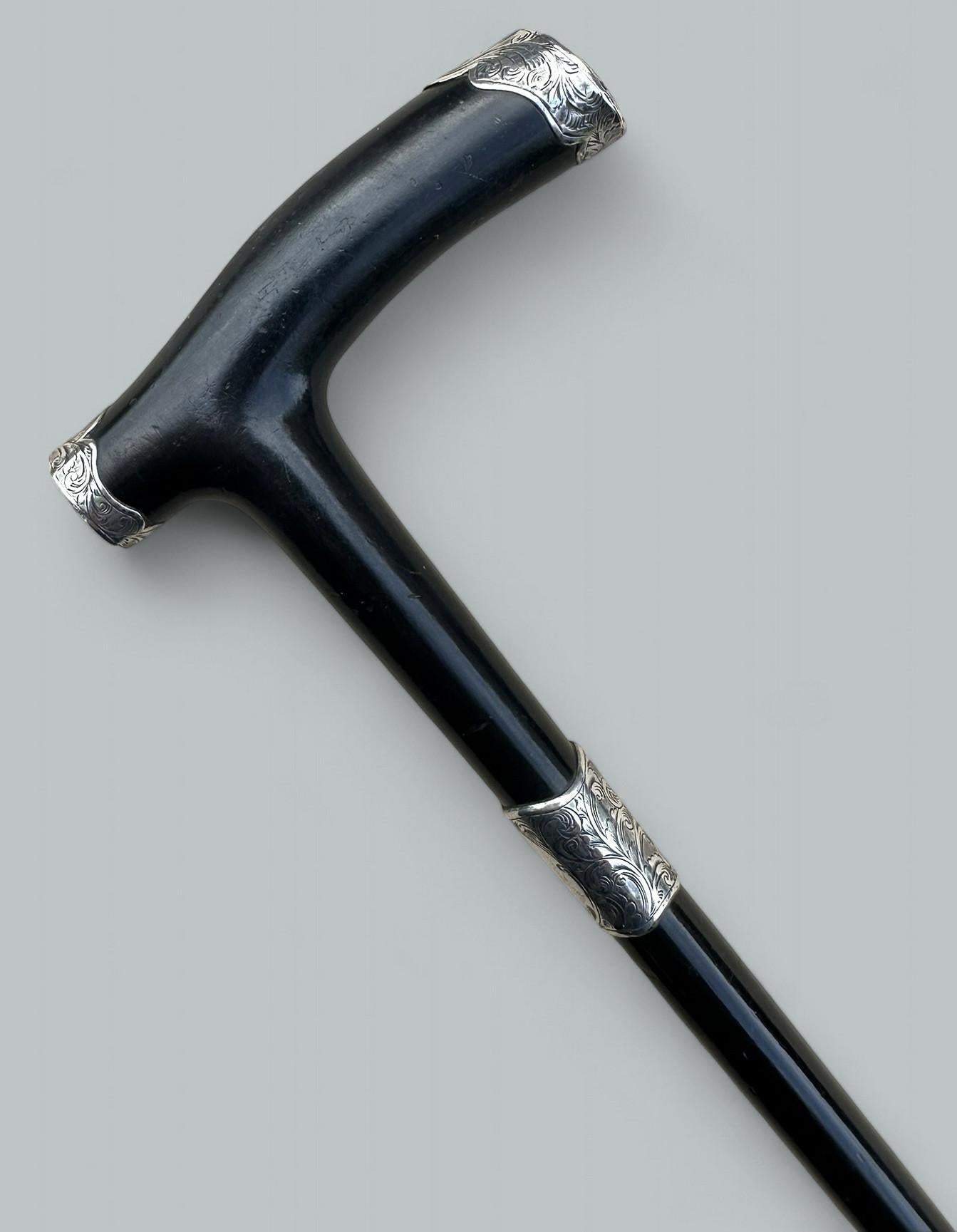 Antiguo Bastón de madera ebonizada para dama y caballero 1895 Victoriano en venta