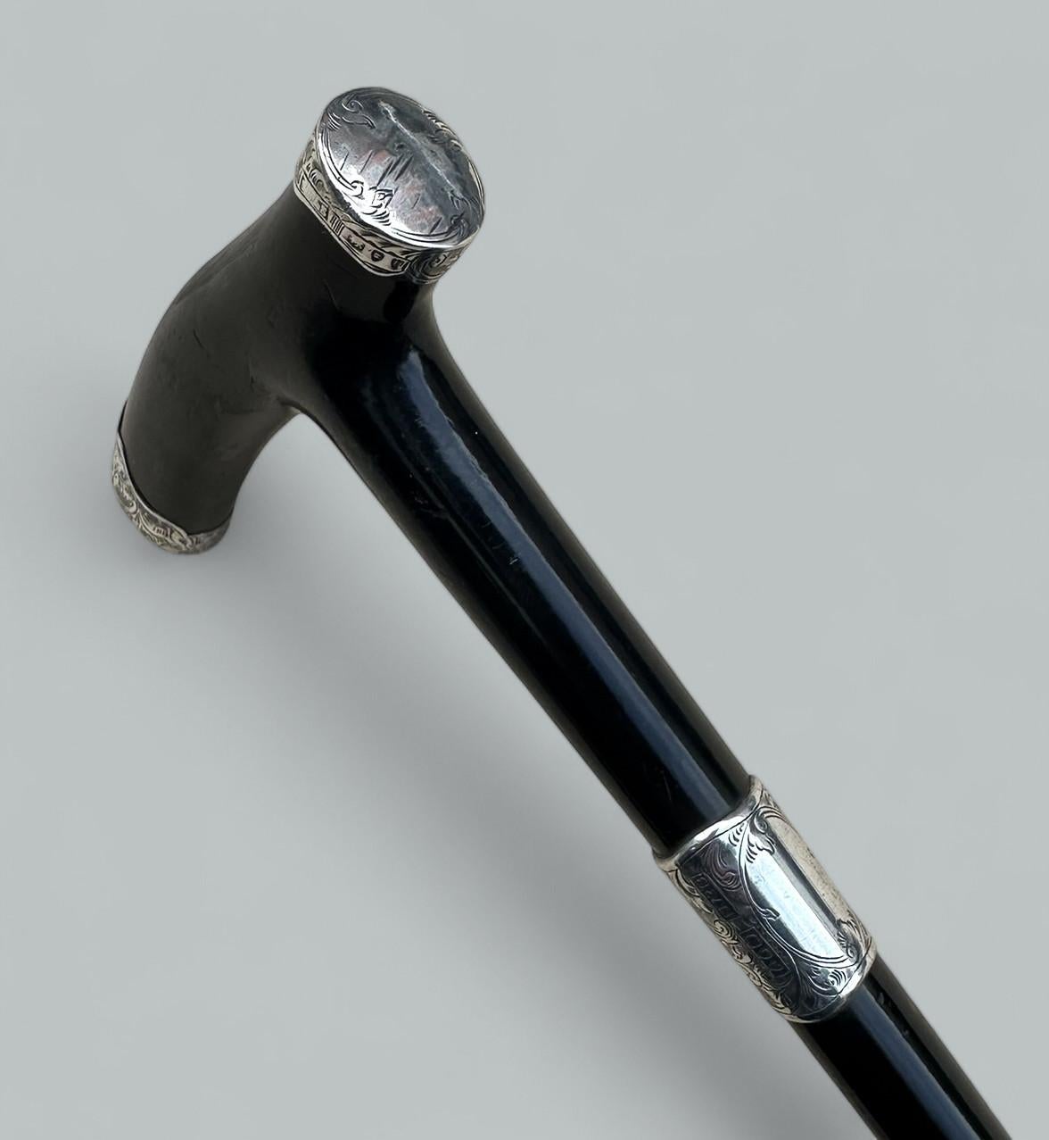 Antiguo Bastón de madera ebonizada para dama y caballero 1895 Británico en venta