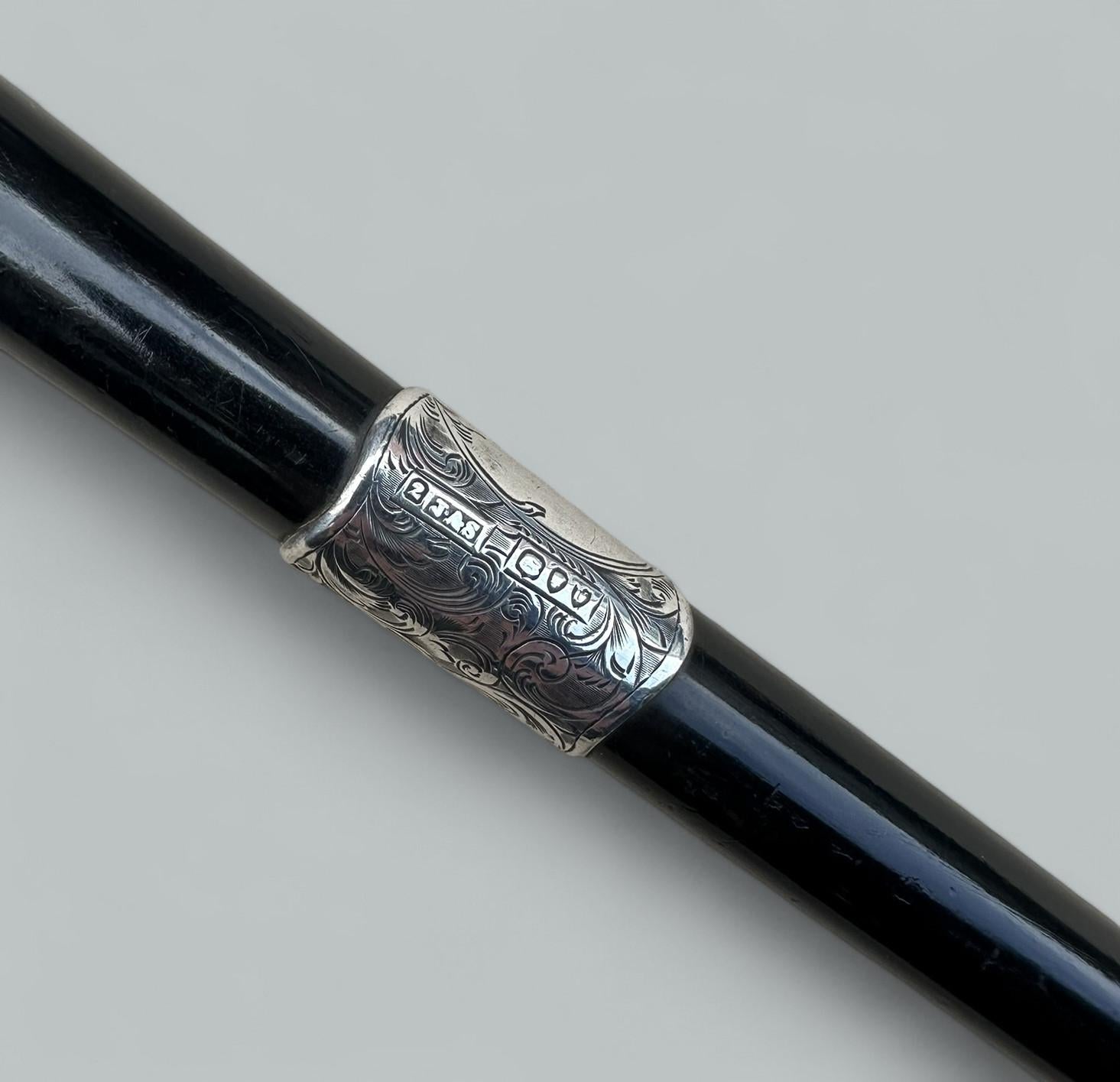 Antiguo Bastón de madera ebonizada para dama y caballero 1895 siglo XIX en venta