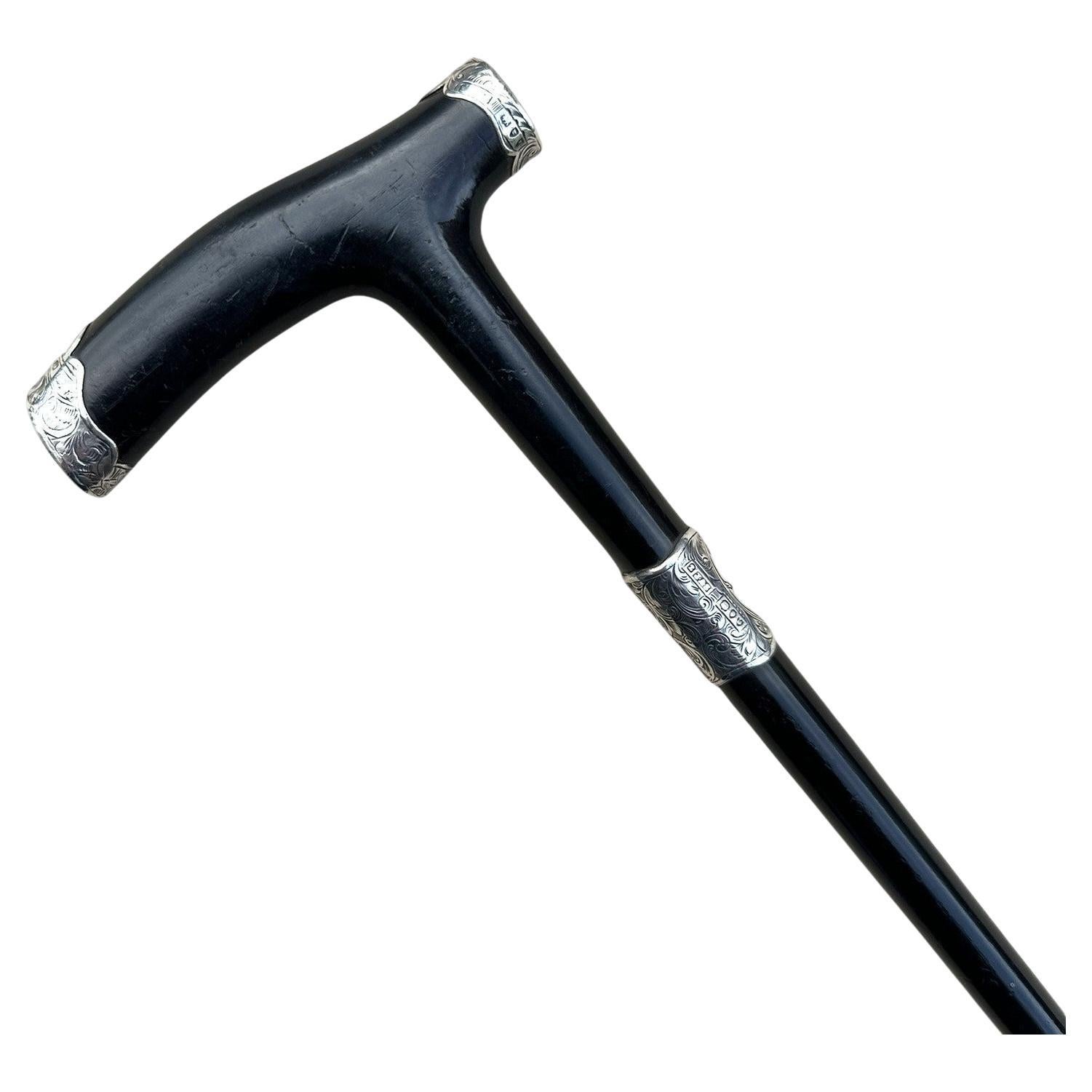 Antiguo Bastón de madera ebonizada para dama y caballero 1895