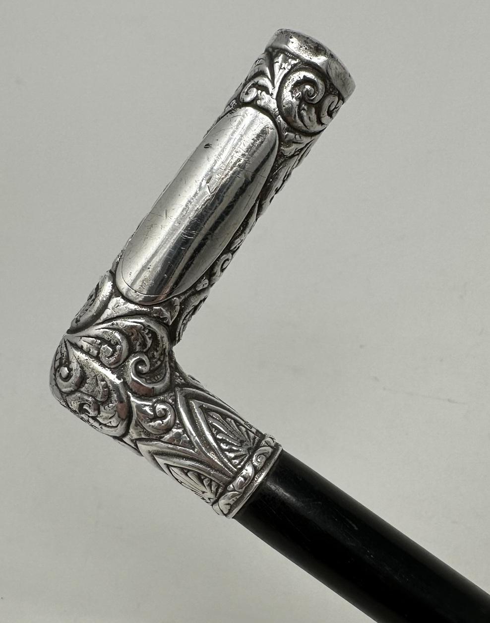 Carved Antique Vintage Lady's Gentleman's Walking Cane Swagger Stick Sterling Silver  