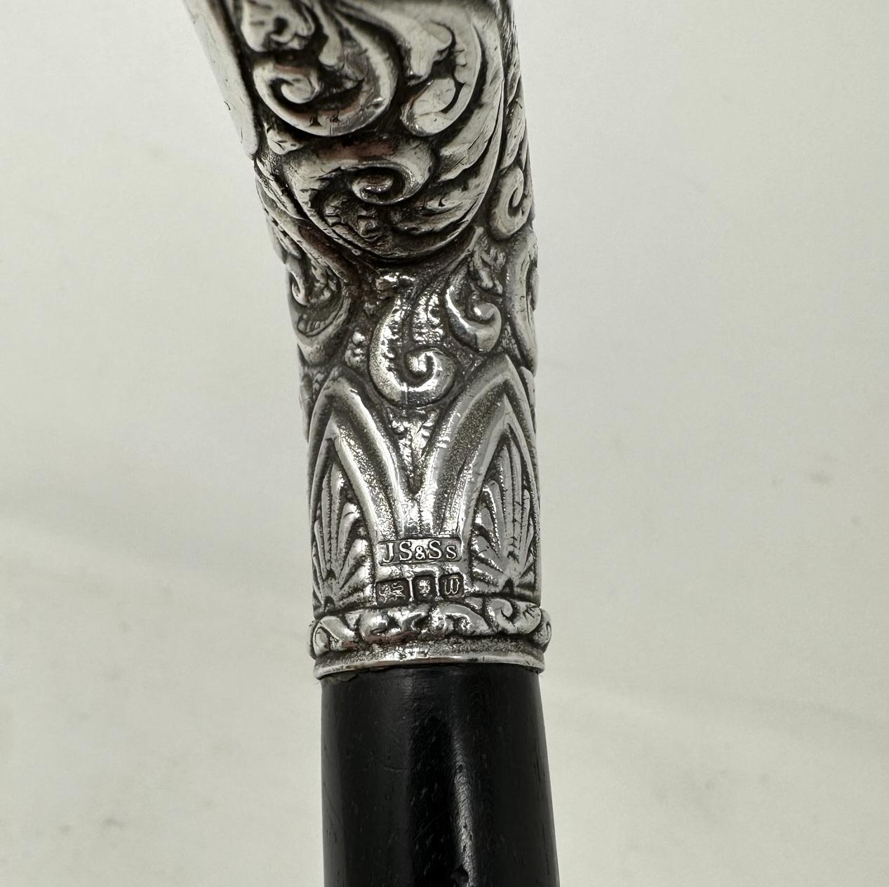 Antique Vintage Lady's Gentleman's Walking Cane Swagger Stick Sterling Silver   In Good Condition In Dublin, Ireland