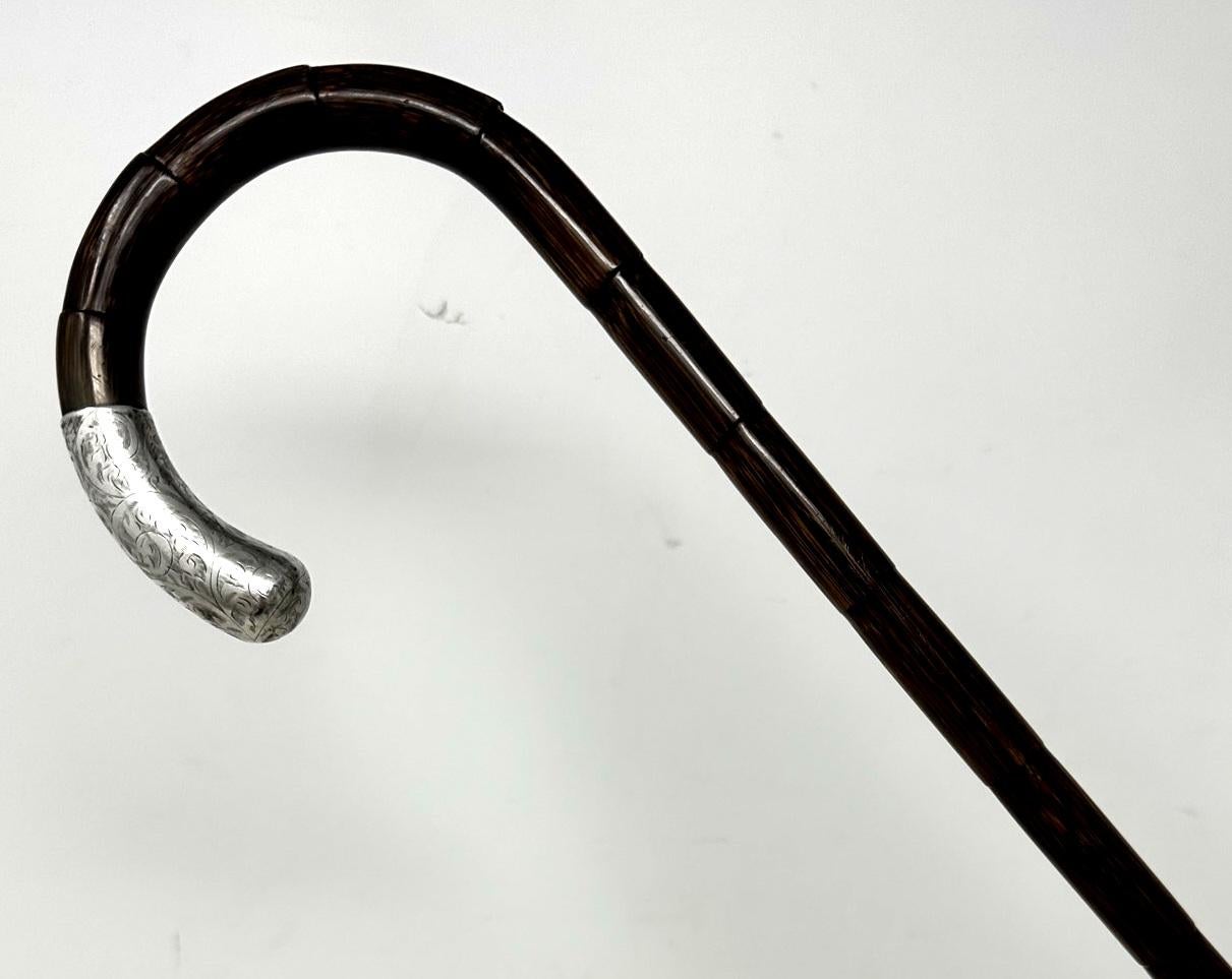 Edwardian Antique Vintage Lady's Gentleman's Walking Stick Sterling Silver Crook Handle  For Sale