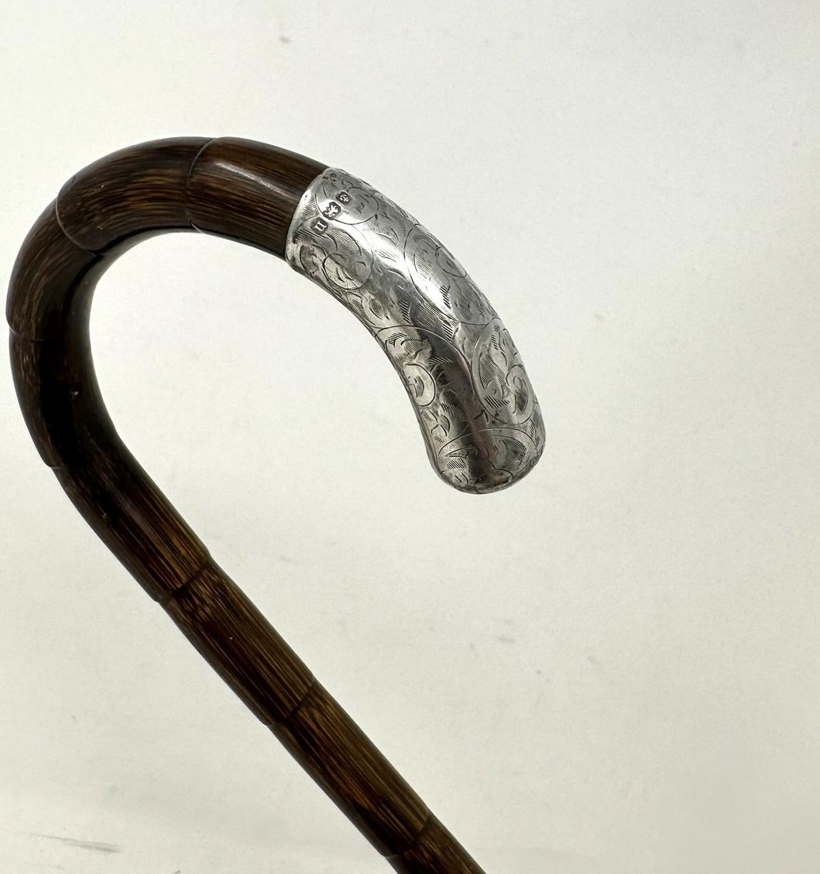 20th Century Antique Vintage Lady's Gentleman's Walking Stick Sterling Silver Crook Handle  For Sale