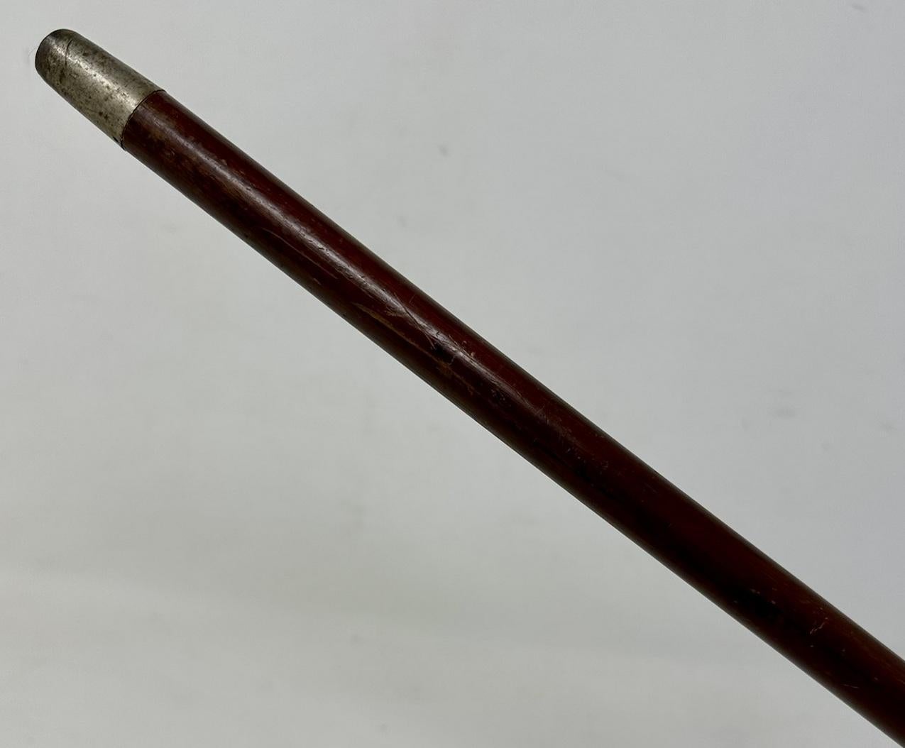 British Antique Vintage Lady's Gentleman's Walking Stick Sterling Silver Crook Handle For Sale