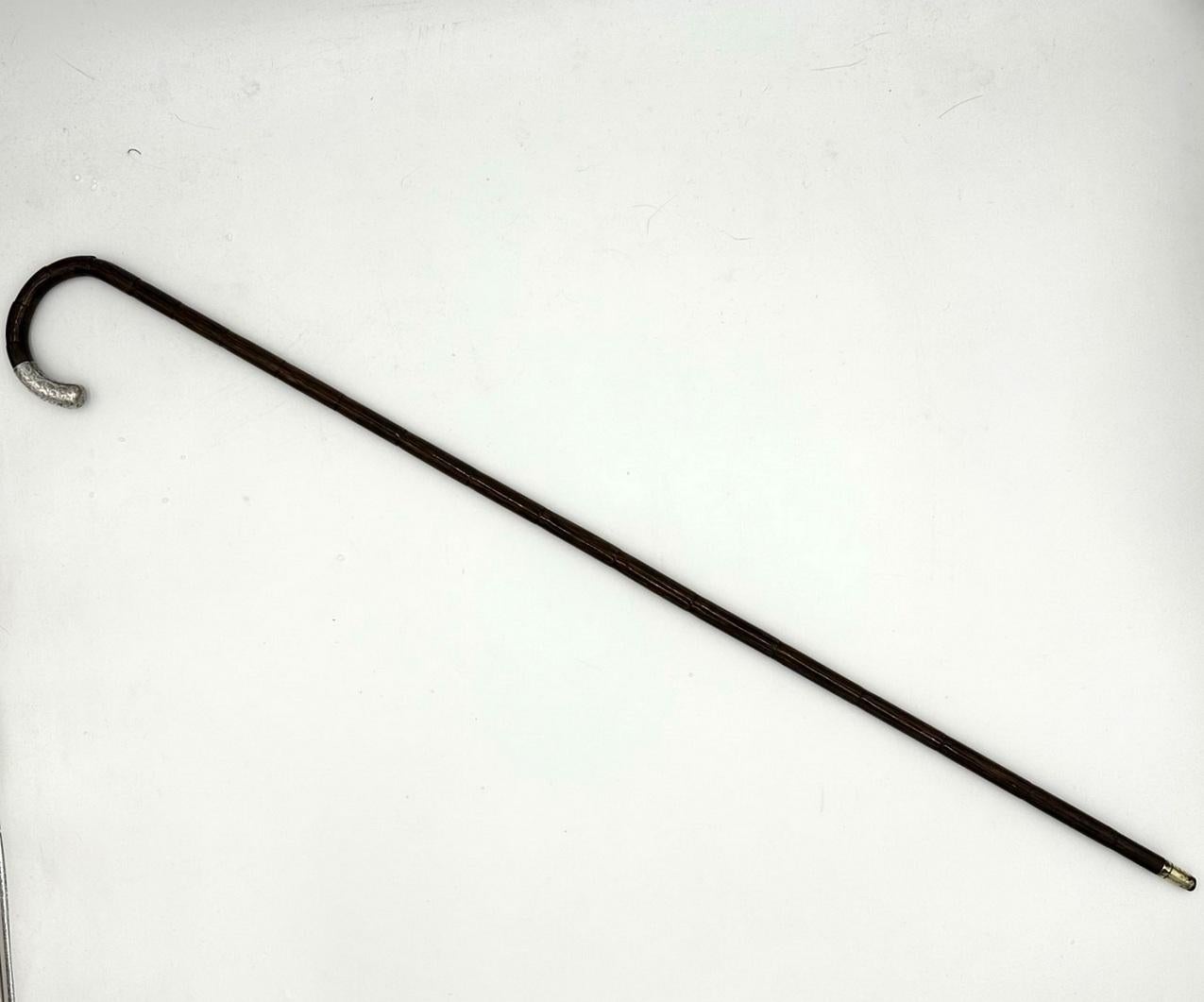 Antique Vintage Lady's Gentleman's Walking Stick Sterling Silver Crook Handle  For Sale 1