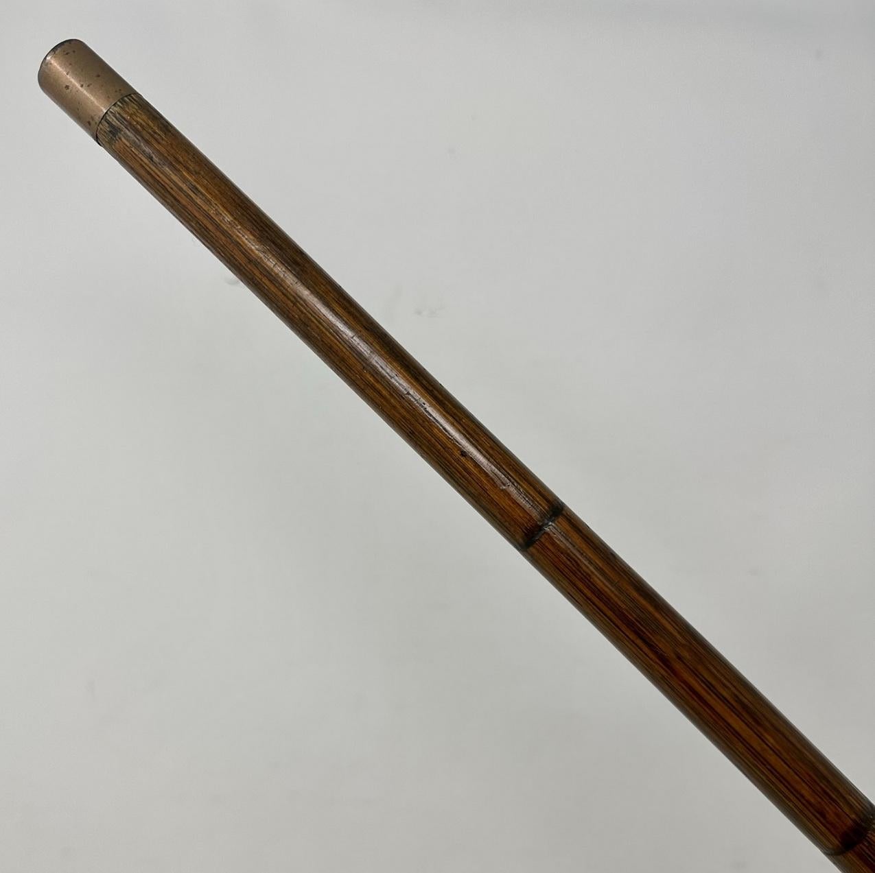 Carved Antique Vintage Lady's Gentleman's Walking Stick Sterling Silver Crook Handle For Sale