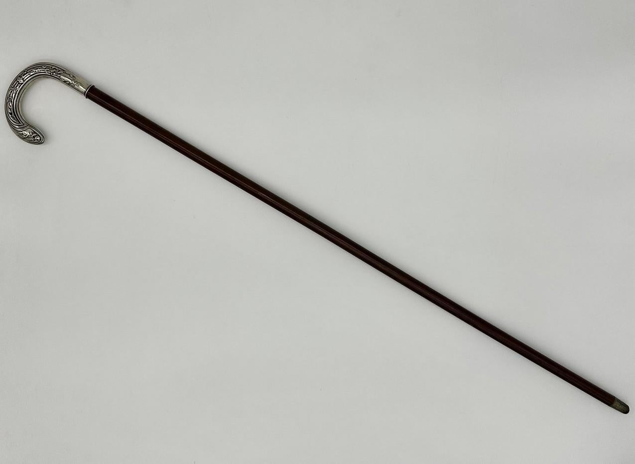 Antique Vintage Lady's Gentleman's Walking Stick Sterling Silver Crook Handle For Sale 1