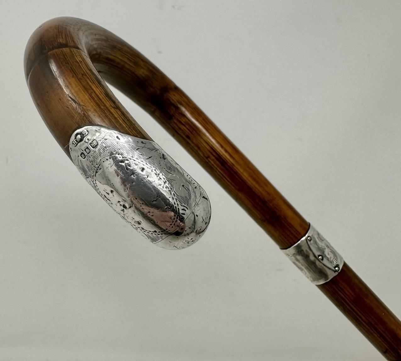 Antique Vintage Lady's Gentleman's Walking Stick Sterling Silver Crook Handle In Good Condition For Sale In Dublin, Ireland