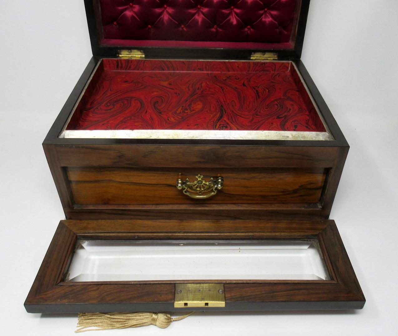 English Antique Vintage Lady’s Gentleman’s Walnut Jewelry Documents Box Casket