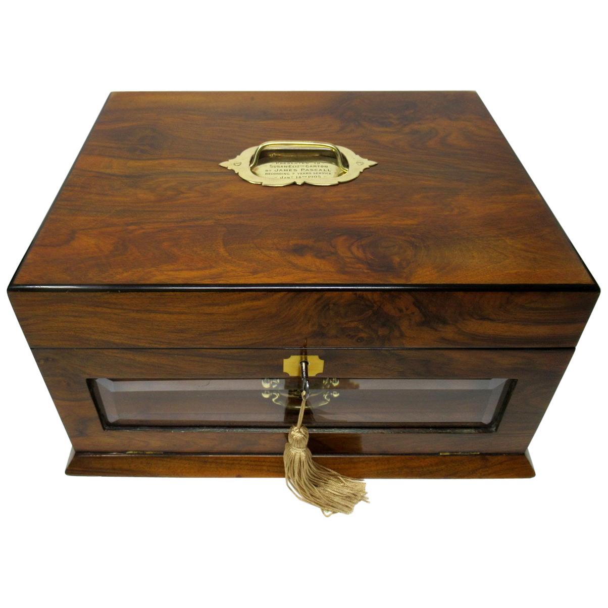 Antique Vintage Lady’s Gentleman’s Walnut Jewelry Documents Box Casket